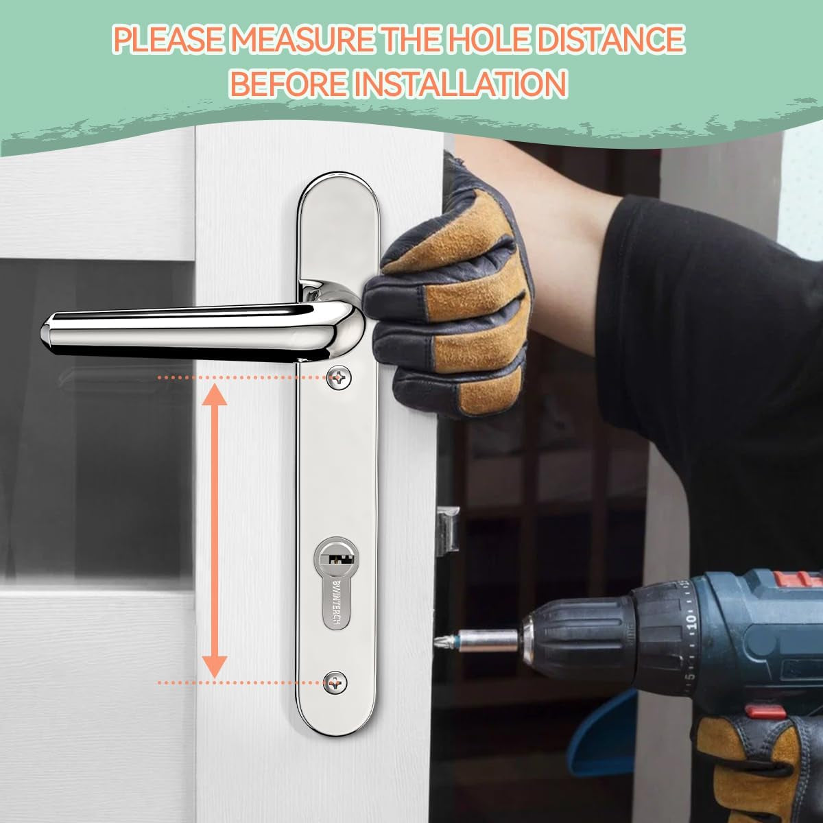 1 Set Polished Chrome UPVC Door Handle Set Stainless Steels 304, 92Mm Backset,122Mm Screw Hole Distance, 219Mm Plate Length Front Door Handles for UPVC Door