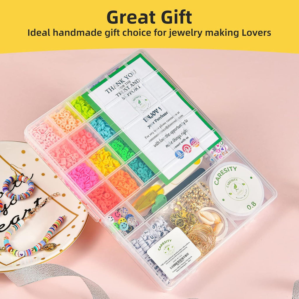 7000+ Pcs Clay Beads - Bracelet Making Kit Flat round Beads for Jewelry Bracelets Necklace Making Kit for Kids Teen Fun DIY Craft Kit Birthday Gift