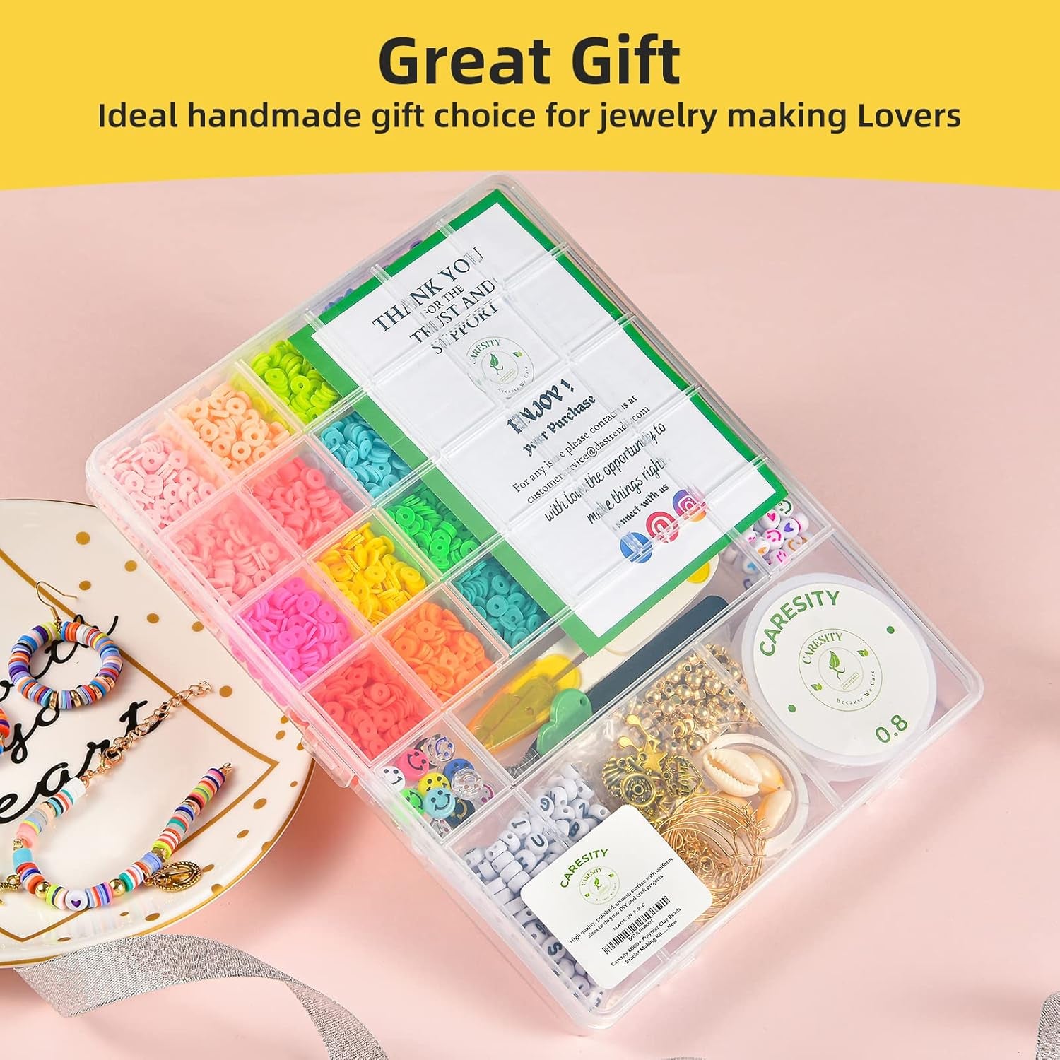 7000+ Pcs Clay Beads - Bracelet Making Kit Flat round Beads for Jewelry Bracelets Necklace Making Kit for Kids Teen Fun DIY Craft Kit Birthday Gift