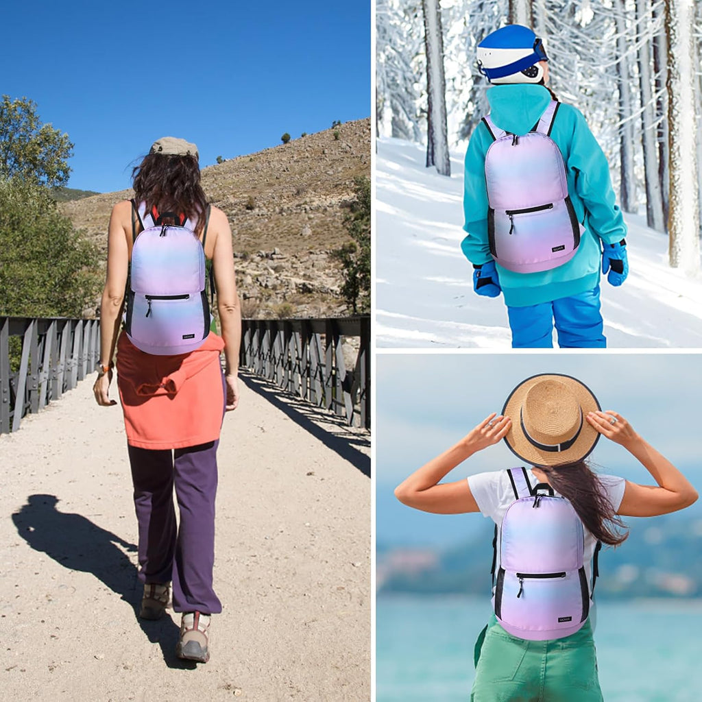 Ultra Lightweight Packable Backpack，Small Waterproof Foldable Daypack,Collapsible Traveling Hiking Backpack 20L,Compact Mini Backpack for Women,Portable High Strength Nylon Backpack(Pink)
