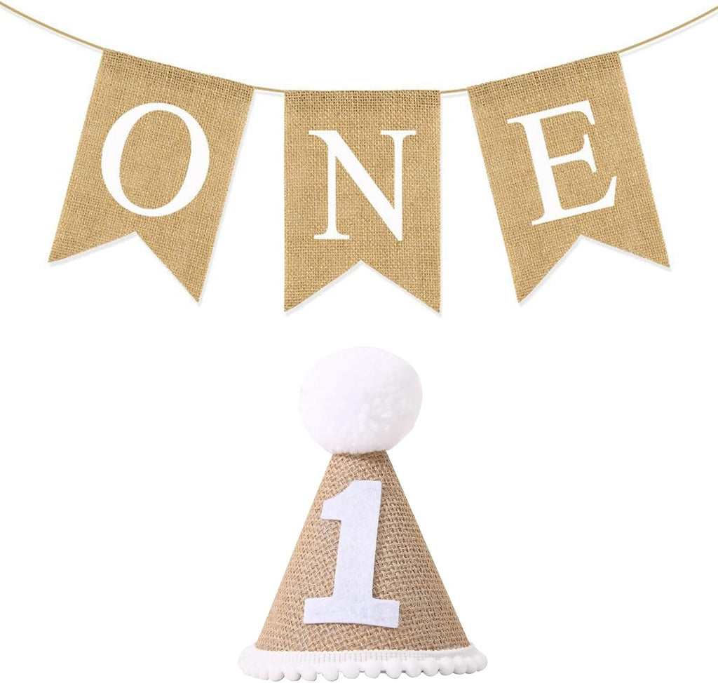 2 Pack Baby Boy & Girl 1St Bday Banners, Hats & Decorations: Birthday Bunting, Photo Props