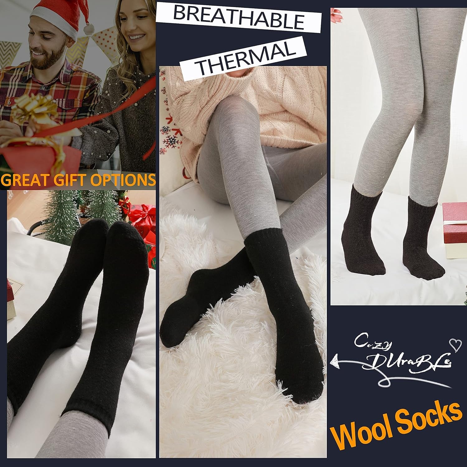 Merino Wool Thermal Socks for Womens Walking Winter Warm Thick Cosy Boot Crew Comfy Ladies Hiking Work Socks 5 Pack