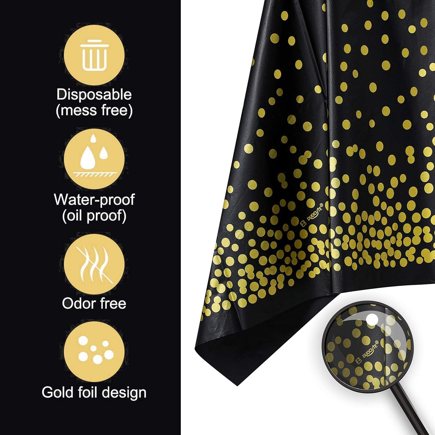 2 Pack Black and Gold Party Tablecloth for Rectangle Table, Gold Dot Confetti Rectangular Table Cover for Birthday Party, Graduation, Baby Shower, Cocktail Party, Bachelorette Party, 137Cm X 274Cm