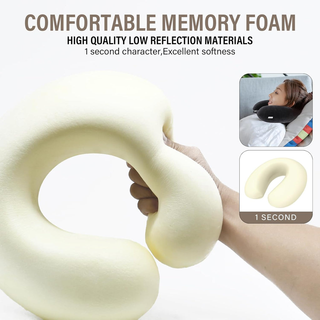 Travel Pillow Memory Foam Neck Pillow Lightweight Quick Pack for Airplane Train Car Travel Camping Neck Support Pillow (Black)