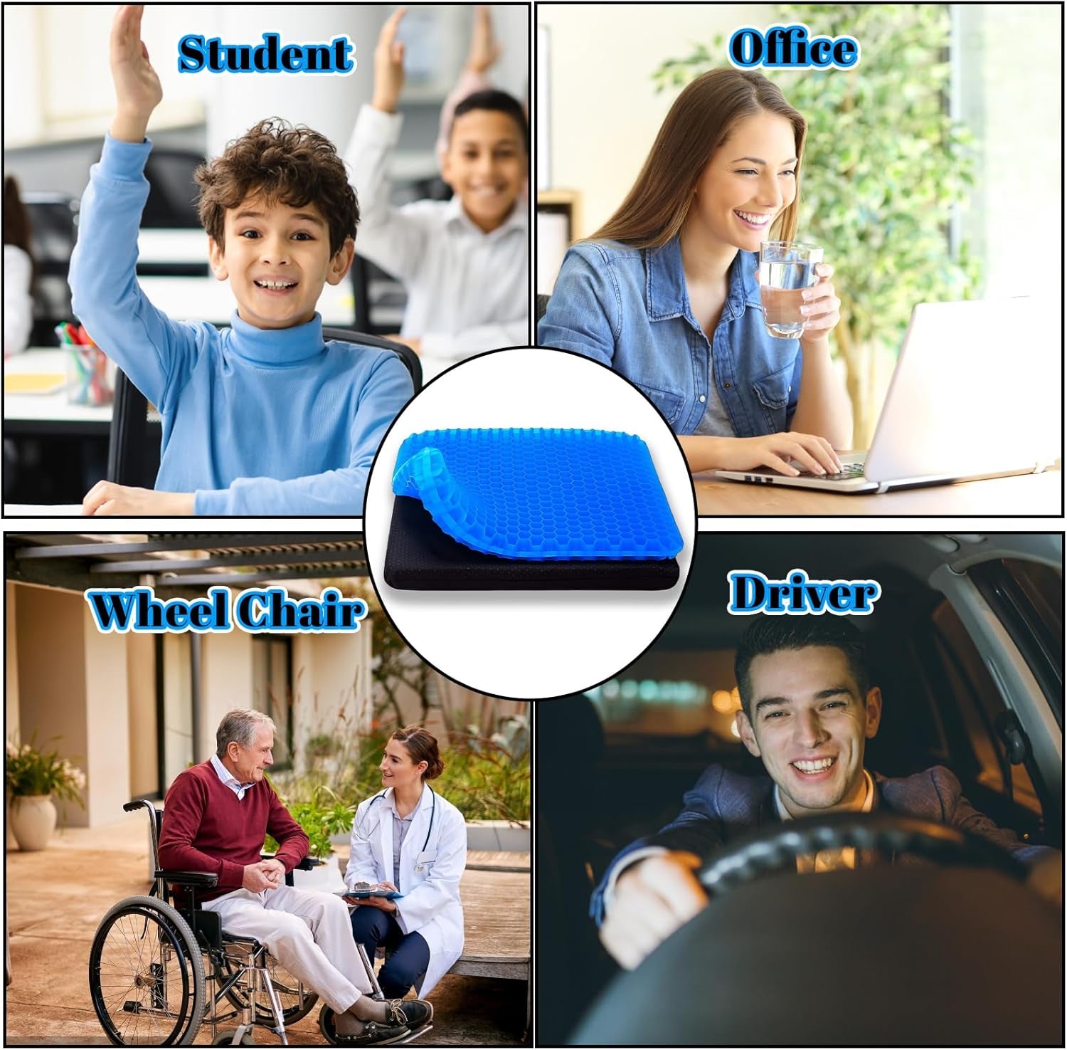 Honeycomb Cushion, Gel Pads, Breathable Honeycomb Design Absorbs Pressure Points, Gel Cushion for Office Chair, Soft & Breathable, for Cars, Wheelchair Cushions 30X25Cm