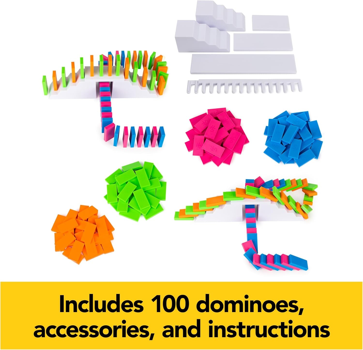 , Lily Hevesh H5 Domino Creations 100-Piece Neon Dominoes Set, Building Toys for Kids & Family, Classic Activity Game, 1 & up Players, for Ages 5 & Up