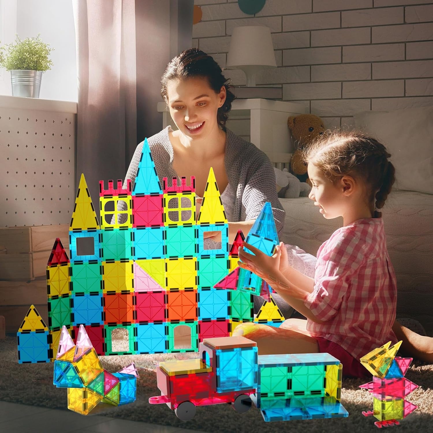 65Pcs Magnetic Tiles Building Blocks Set for Boys Girls Preschool Educational Magnet Construction Kit Stacking STEM Toys Christmas Birthday Gift for Kids Toddler 3 4 5 6 7 8 9 10 + Year Old