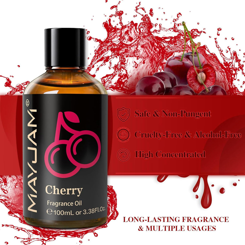 Fragrance Oil, 100ML Cherry Aromatherapy Oil, with Glass Dropper, Diffuser Oil for Making Candle, Soap, Bath Bombs