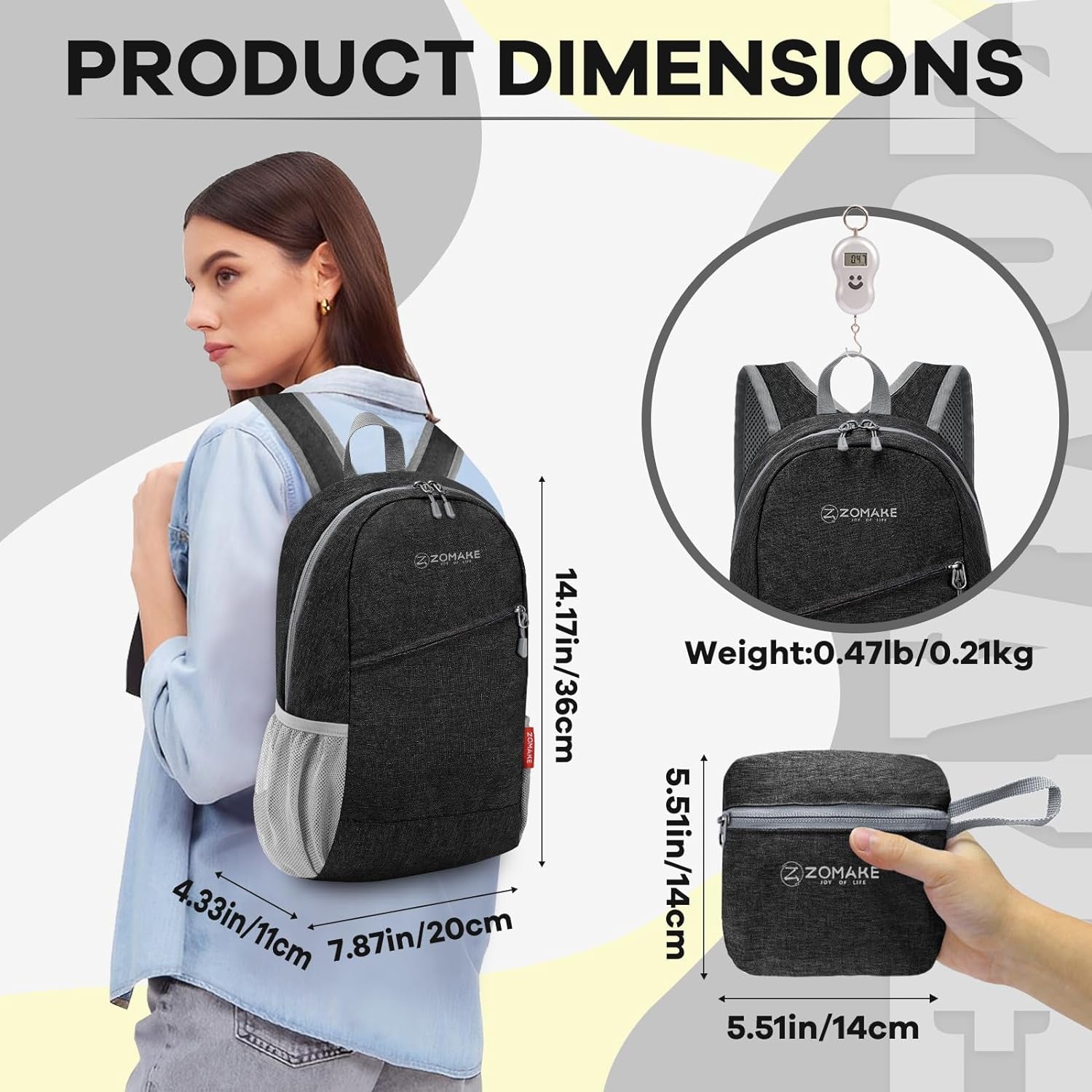 Ultra Lightweight Packable Backpack 10L, Small Daypack Light Foldable Backpacks Water Resistant Day Bag for Hiking(Black)