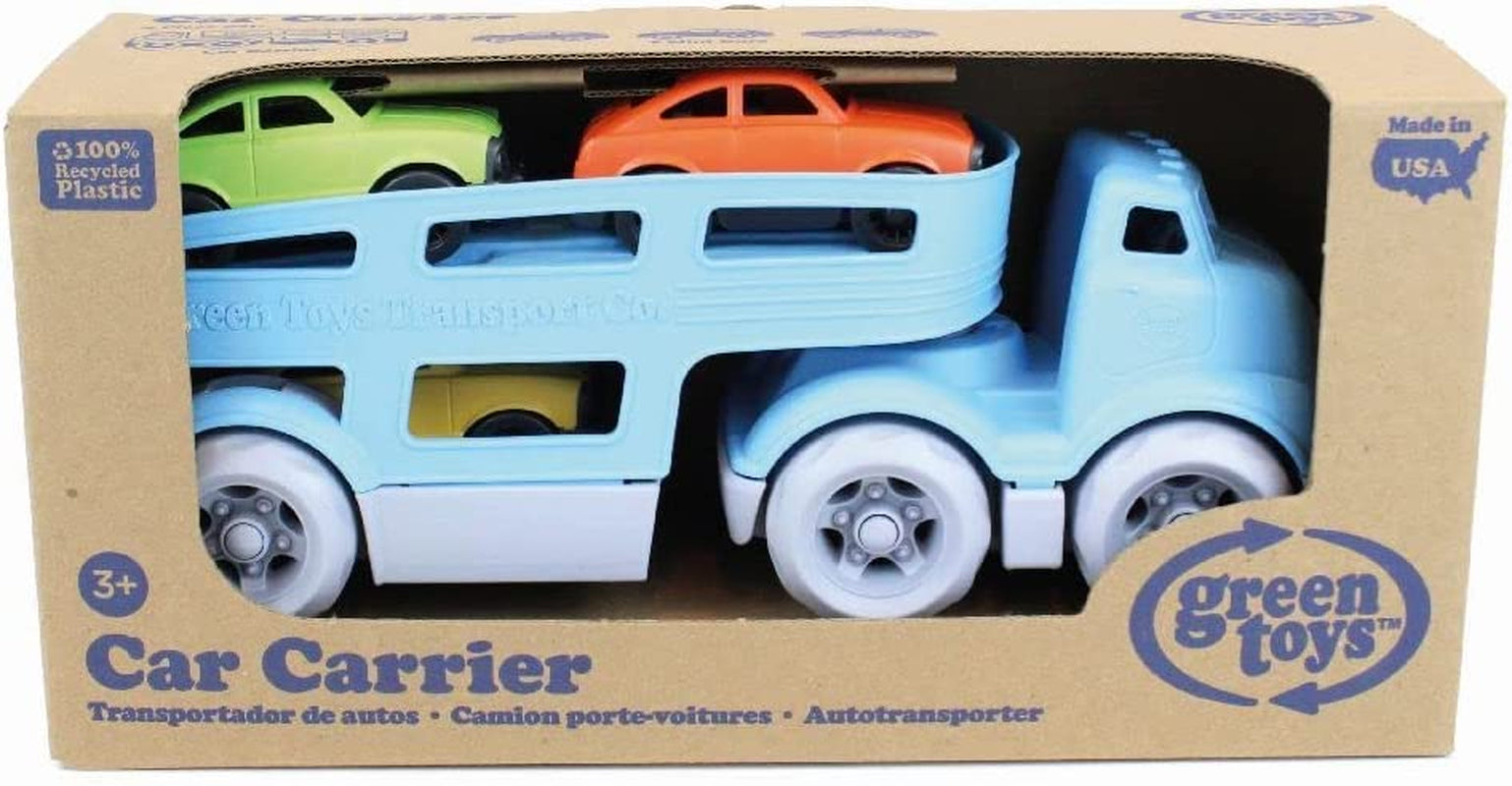 Car Carrier, Blue - Pretend Play, Motor Skills, Kids Toy Vehicle. No BPA, Phthalates, PVC. Dishwasher Safe, Recycled Plastic, Made in USA (4 Piece Set)