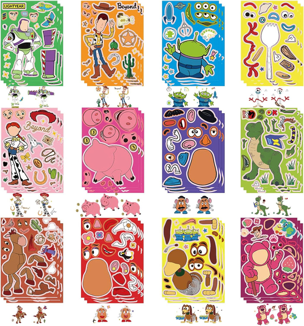 36PCS Party Favors,Make a Face Sticker Sheets,Make You Own Stickers DIY Cartoon Stickers for Toy Birthday Party Supplies, Green