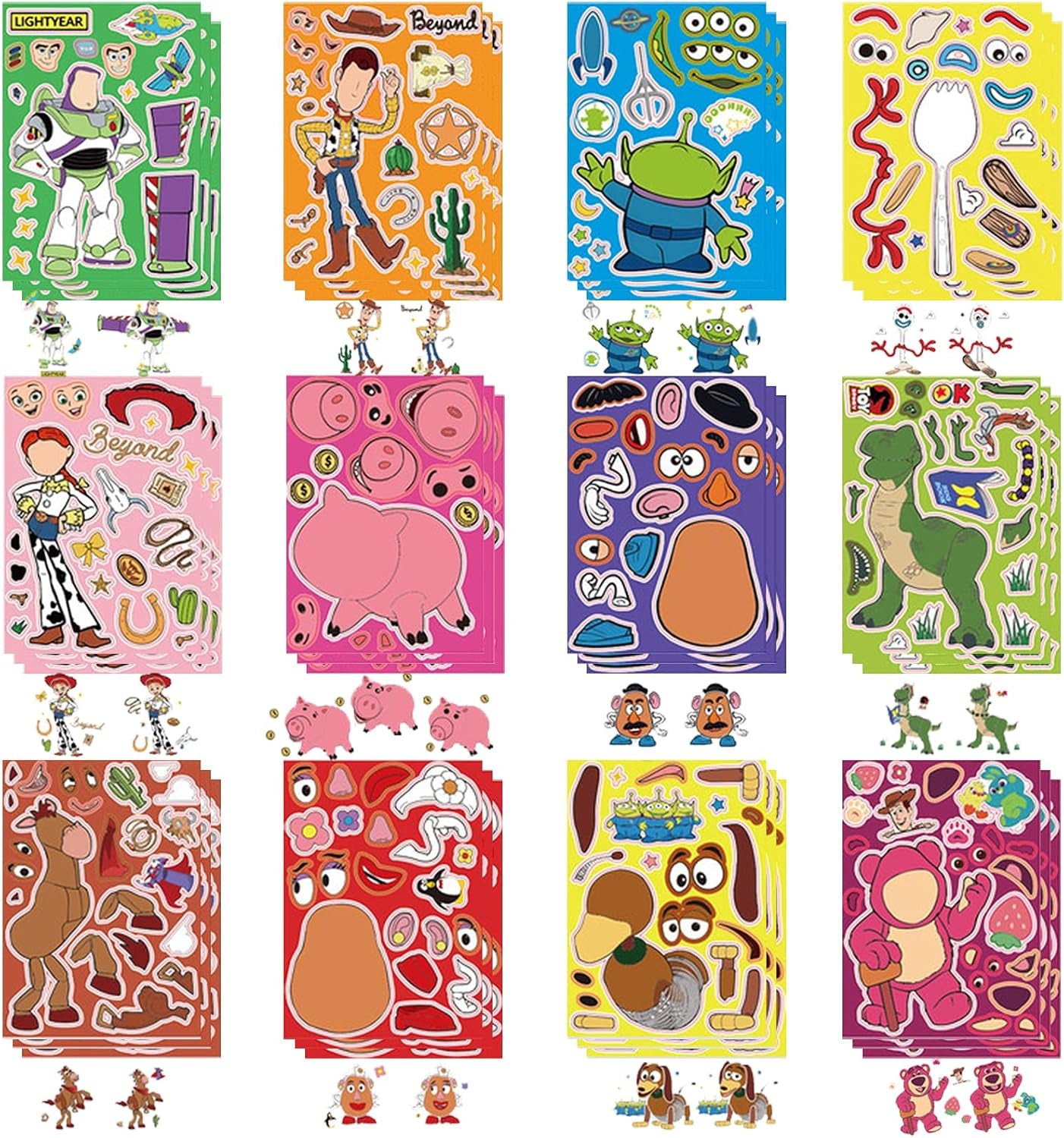 36PCS Party Favors,Make a Face Sticker Sheets,Make You Own Stickers DIY Cartoon Stickers for Toy Birthday Party Supplies, Green