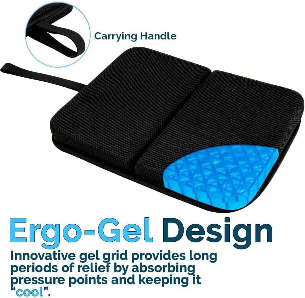 Gel Seat Cushion, Double Thick Honeycomb Cushion with Cloth Cover, Portable Airplane Seat Cushion, Gel Cushion for Wheelchair Soft, Airplane Seats, Camping, Bleachers, Flights, Commute(Black)
