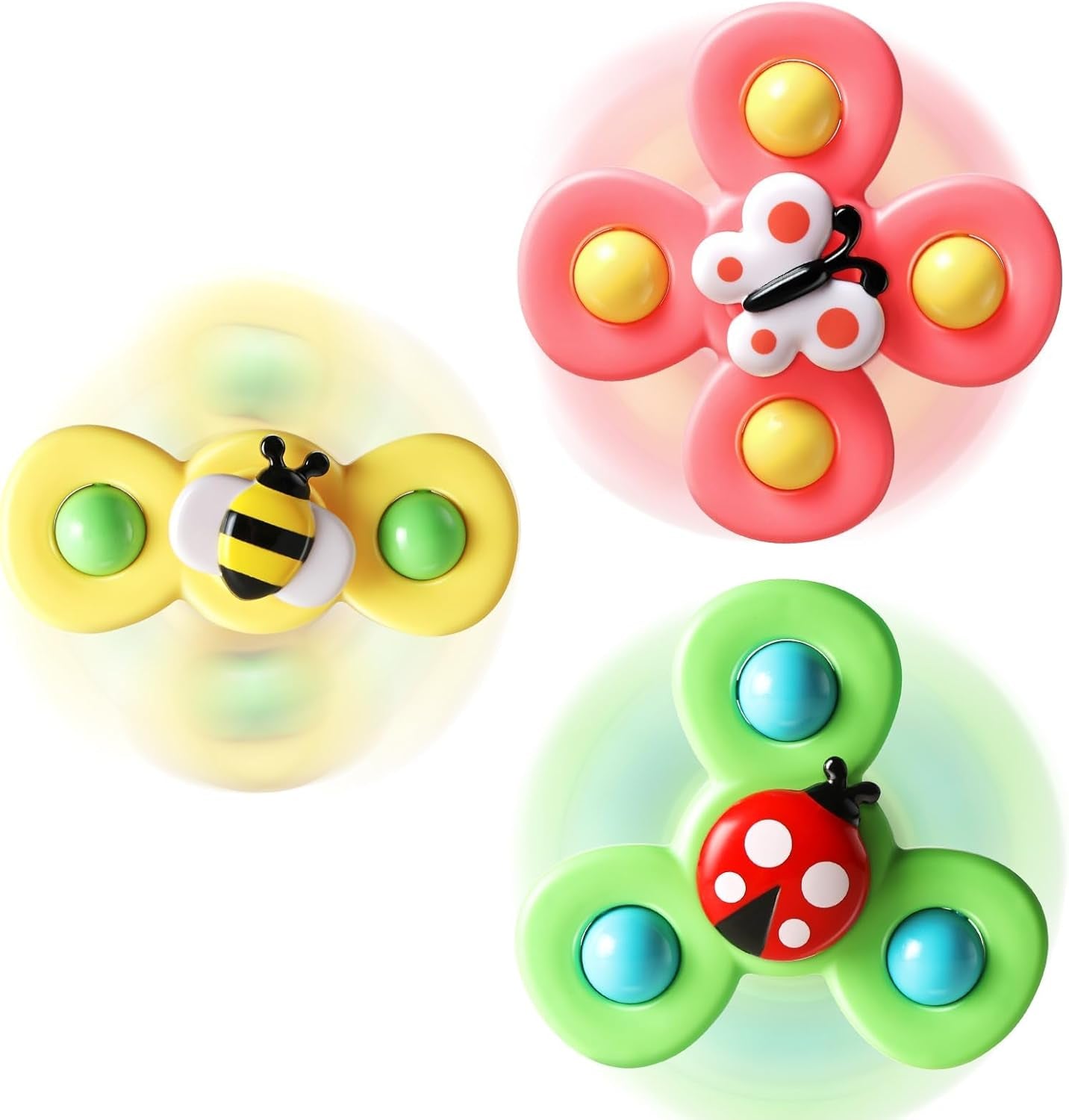 3PCS Suction Cup Rotating Toys for 1 Year Old Boy Girl|Rotating Top Baby Toys 12 18 Months|1 2 Year Old Boy Birthday Gift|Baby Bath Toy for Kids Ages 1-3|Sensory Toy for Toddlers 1-3