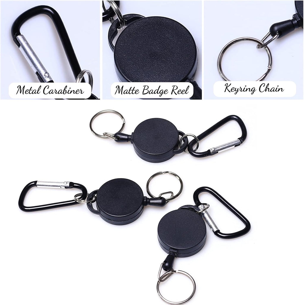 Retractable Badge Reels, Retractable Keyring Extendable Key Chain Heavy Duty Key Lanyard Belt Clip Badge Holder Pull Reel Black(4 Pack)