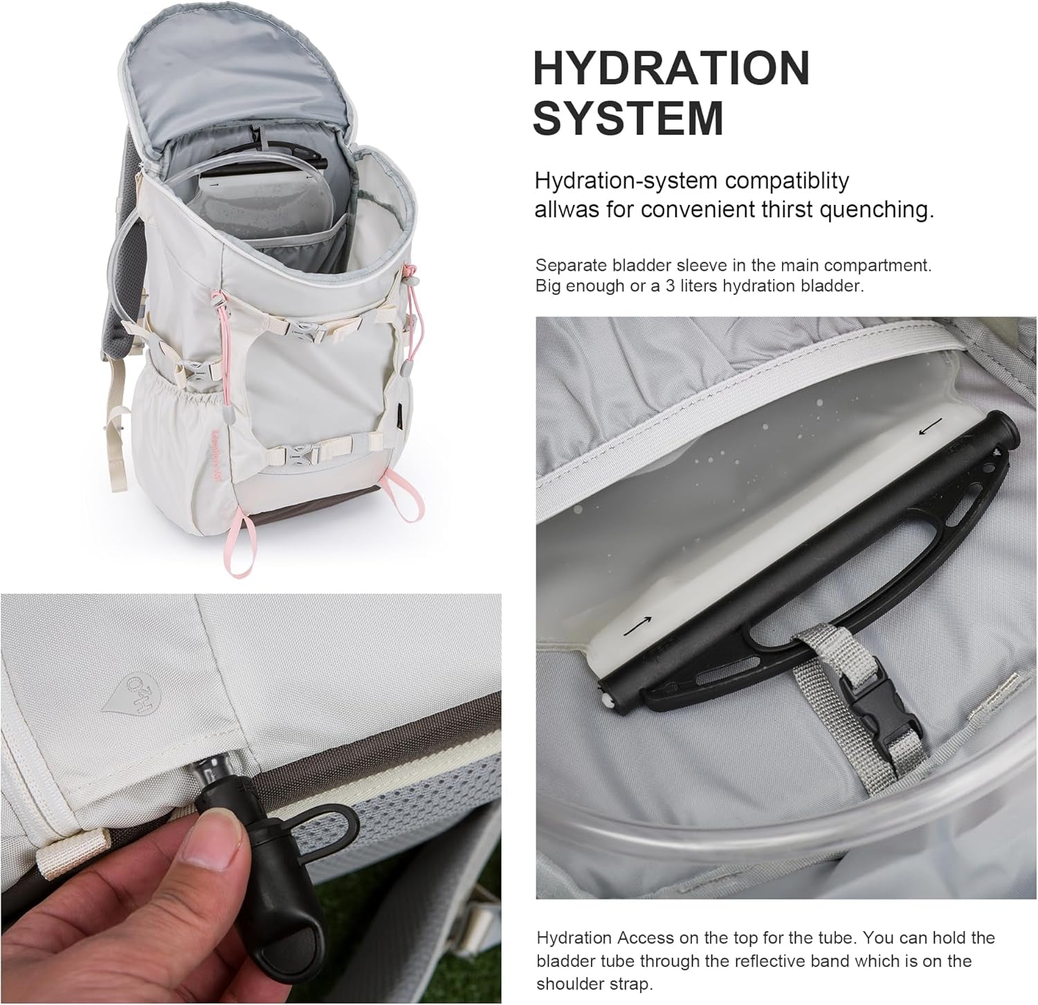 Small Hiking Backpack 28L Travel Daypack Lightweight for Women for Outdoor Camping, 20.5×12.2×6.3 In，Ivory