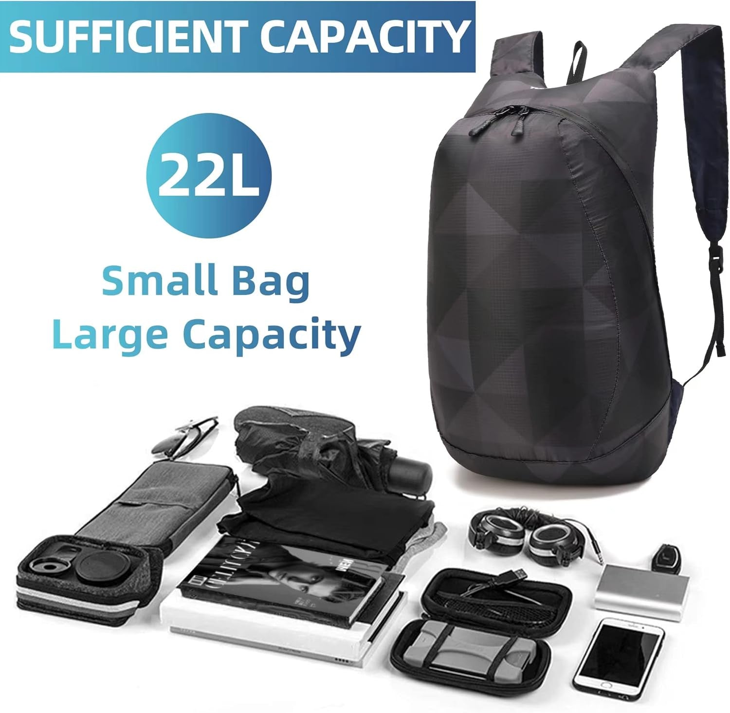 Ultra Lightweight Water-Resistant Packable Backpack, Foldable Hiking Daypack for Travel Camping Cycling Outdoor