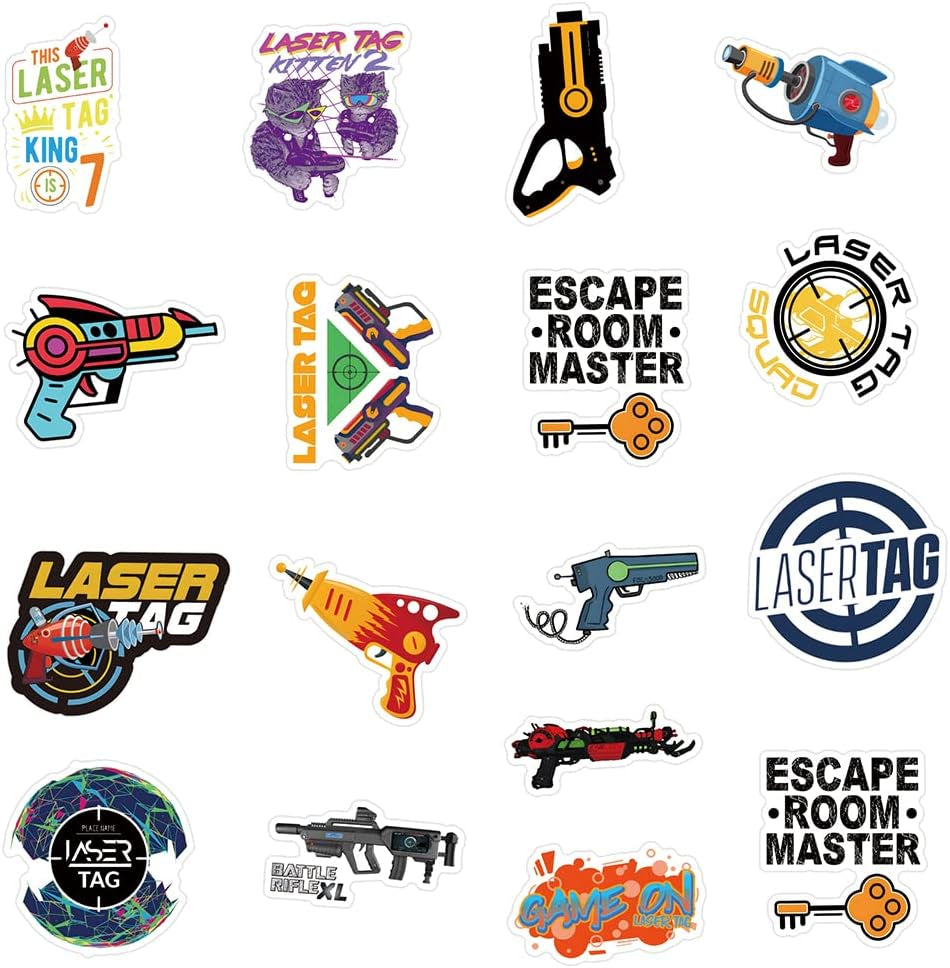 50Pcs Laser Tag Stickers, Cool Shooting Game Vinyl Waterproof Stickers for Hydro Flask,Water Bottle,Skateboard,Laptop,Phone,Car Decals Gifts for Kids Teens Adults for Party Favors Supplies（Laser Tag）…