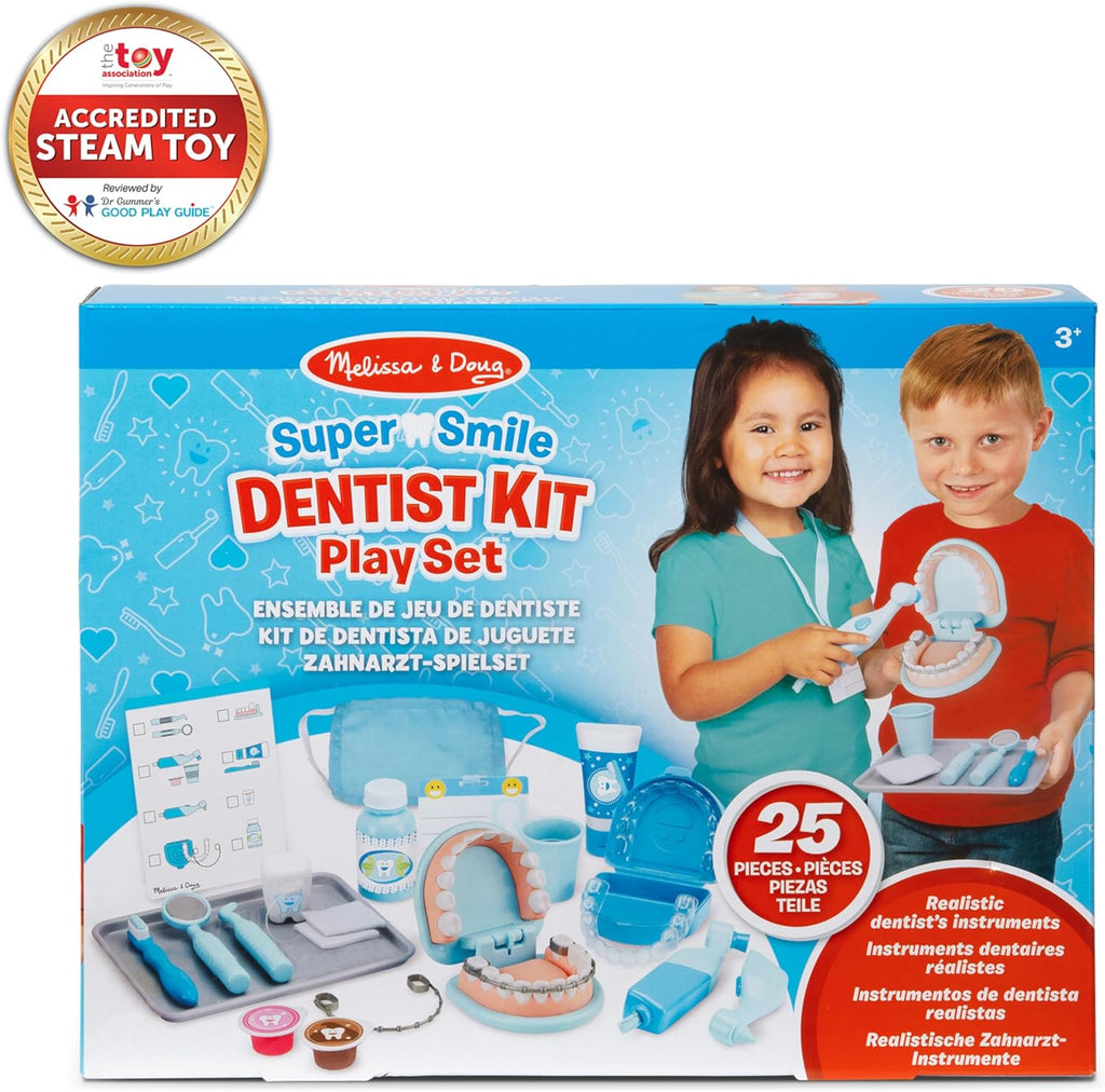Super Smile Dentist Kit with Pretend Play Set of Teeth and Dental Accessories (25 Toy Pieces) Pretend Dentist Play Set, for Kids Ages 3+