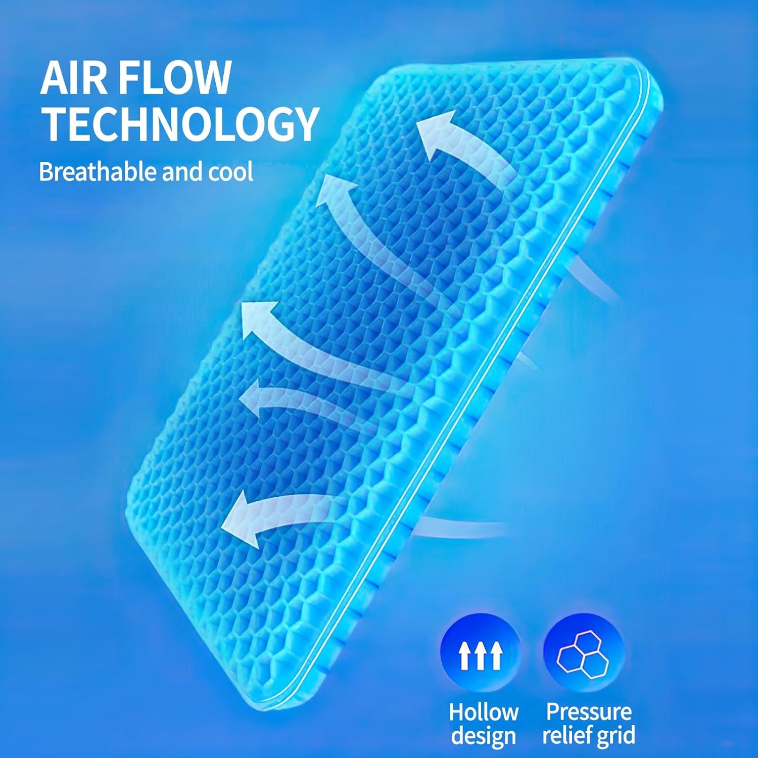 Gel Seat Cushion for Long Sitting, Double-Thick Honeycomb Design with Cooling Gel, Non-Slip Orthopedic Cushion for Tailbone & Sciatica Pain Relief, Seat Cushion for Office Chair & Car