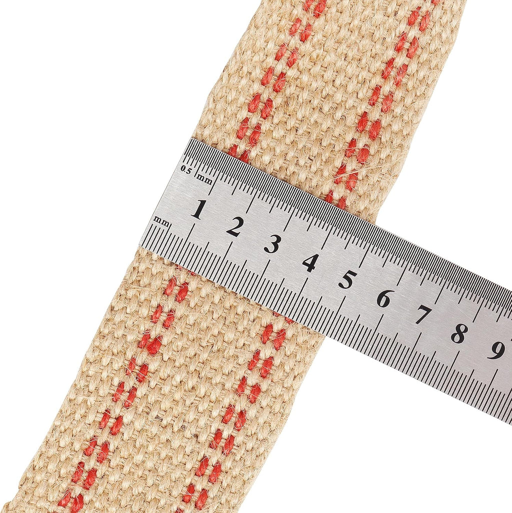10 Metres Width 2" Roll Natural Burlap Red Line Jute Webbing Ribbon Craft Upholstery Tape for Outdoor DIY Gear Repair (Red Stripes)