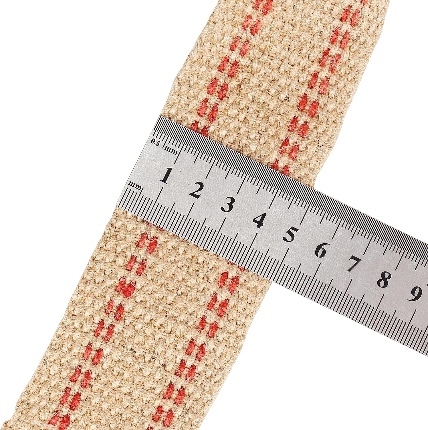10 Metres Width 2" Roll Natural Burlap Red Line Jute Webbing Ribbon Craft Upholstery Tape for Outdoor DIY Gear Repair (Red Stripes)