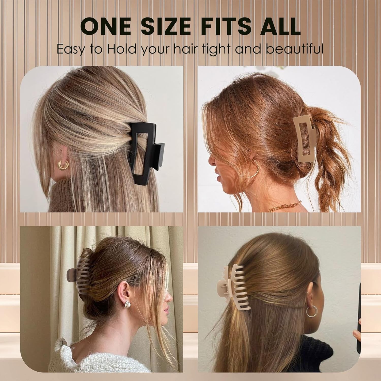 Hair Claw Clips for Women Short Thin Hair 3.35 Inch(8.5 Cm), Hair Clips for Girls Long Thick Hair Strong Hold 8 Pieces Neutral Color