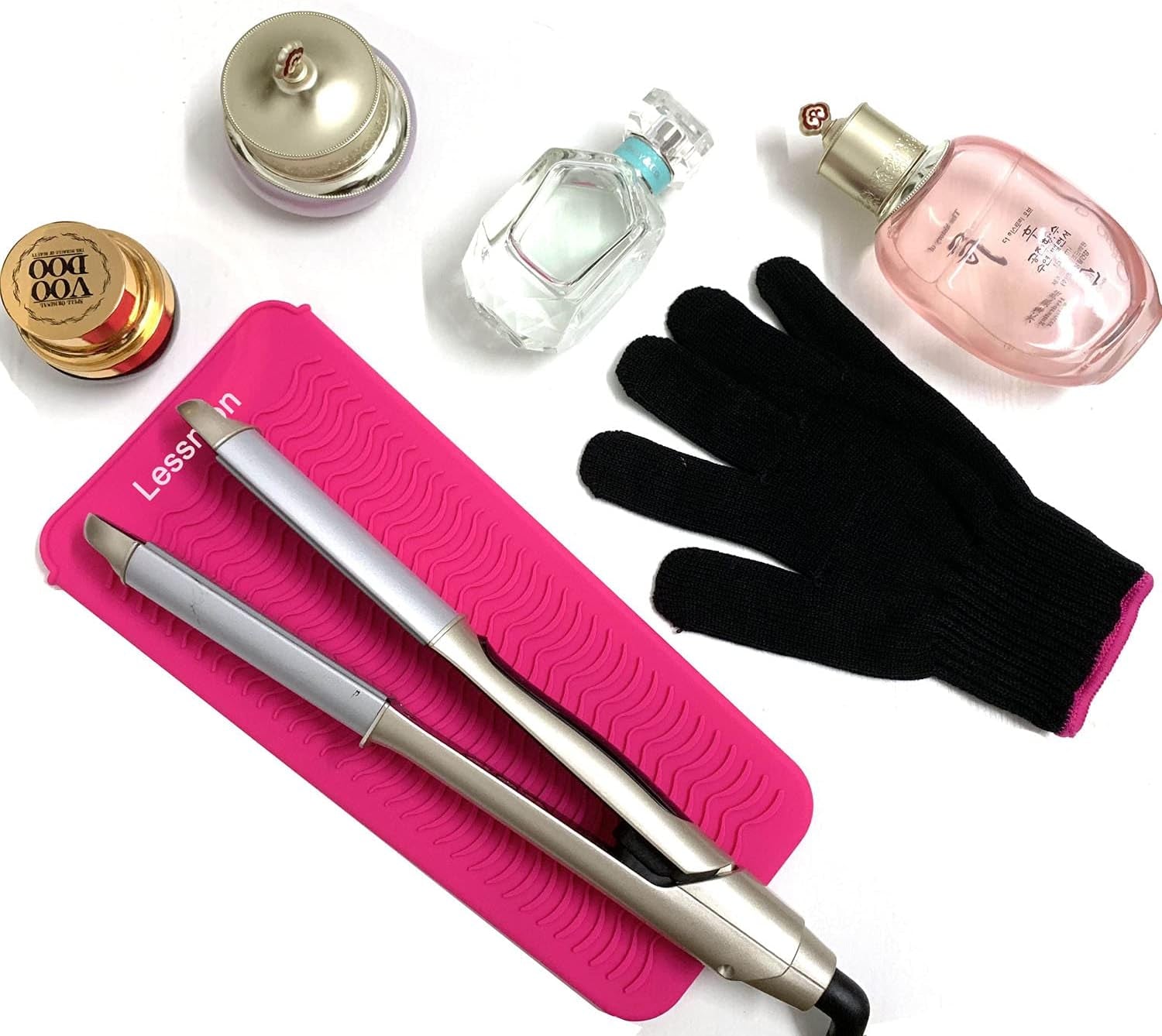 Heat Resistant Mat Pouch and Heat Resistant Glove for Curling Irons, Hair Straightener, Flat Irons and Hair Styling Tools, 28.5Cm X 14Cm, Pink