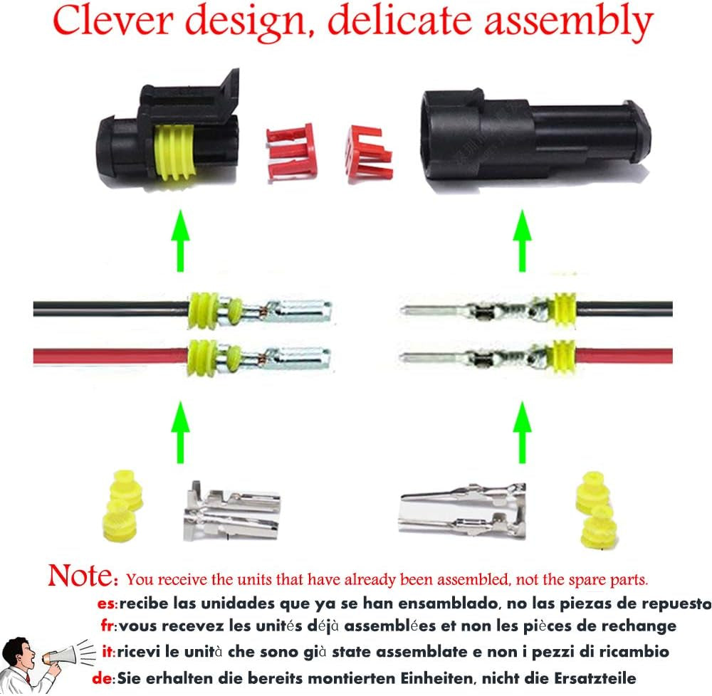 Way Car Waterproof Electrical Connector,2 Pin Plug Auto Electrical Wire Connectors with Wire 16 AWG Marine for Car, Truck, Boat, and Other Wire Connections.(5 Pack)