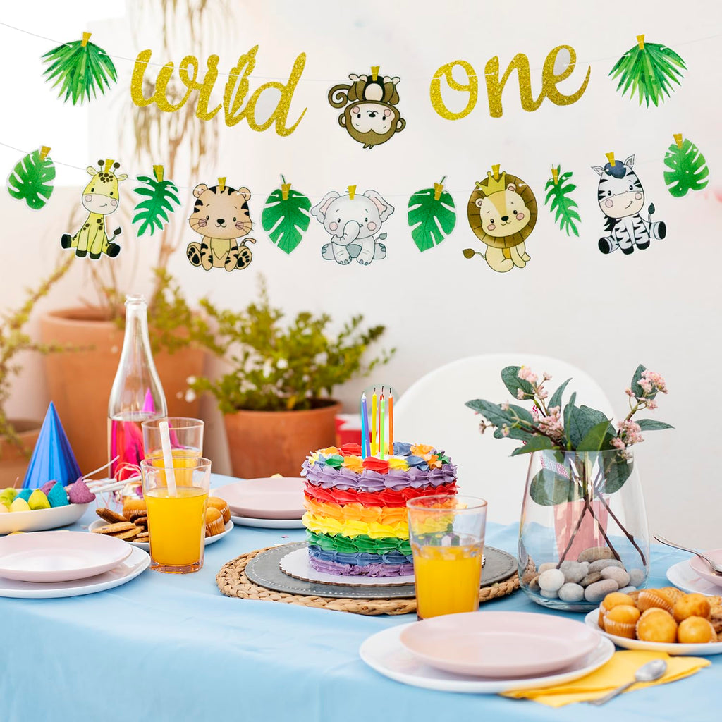 Wild One Banner, Wild One Jungle Animal Birthday Banner Baby'S First Birthday Bunting Baby Shower Banner for Birthday Party Decorations Y7DWLYLQ (A)