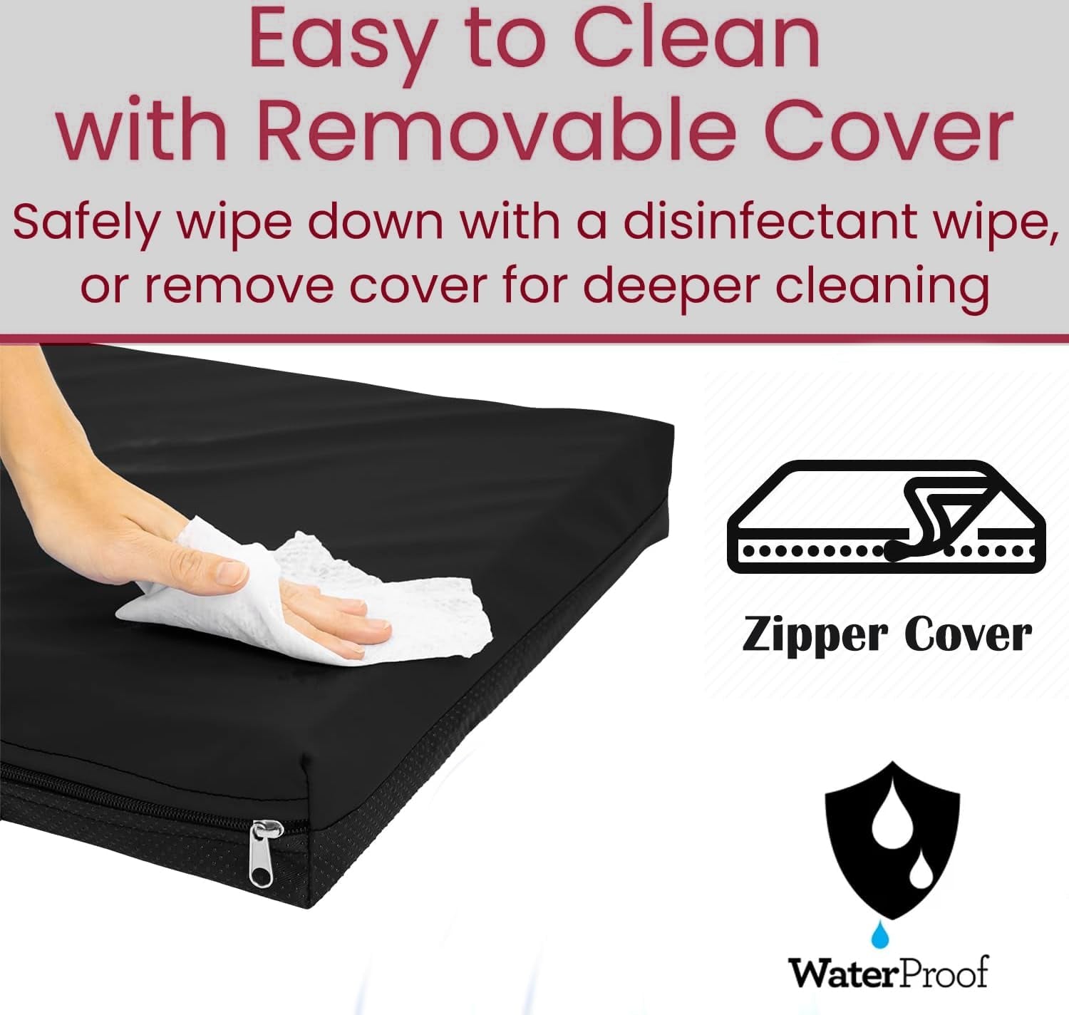 Foam Large Seat Cushion - Perfect for Office Chair, and Wheelchairs Non Slip Smooth Pain Relief - Moister Wicking Vinyl Wipeable Black Zip Cover (20" X 18" X 4")