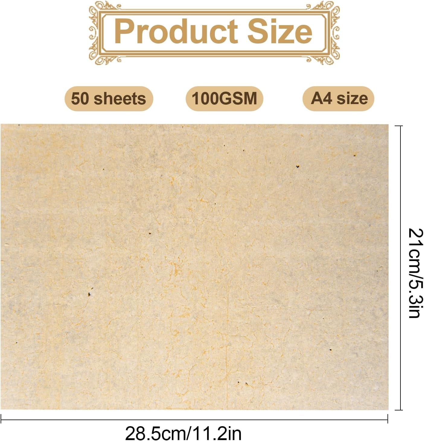 50 Sheets Vintage Paper, A4 Parchment Paper for Craft, Parchment Certificate Paper, 100GSM Certificate Paper A4 for Printer, Papyrus Paper Handmade Paper for Craft Writing