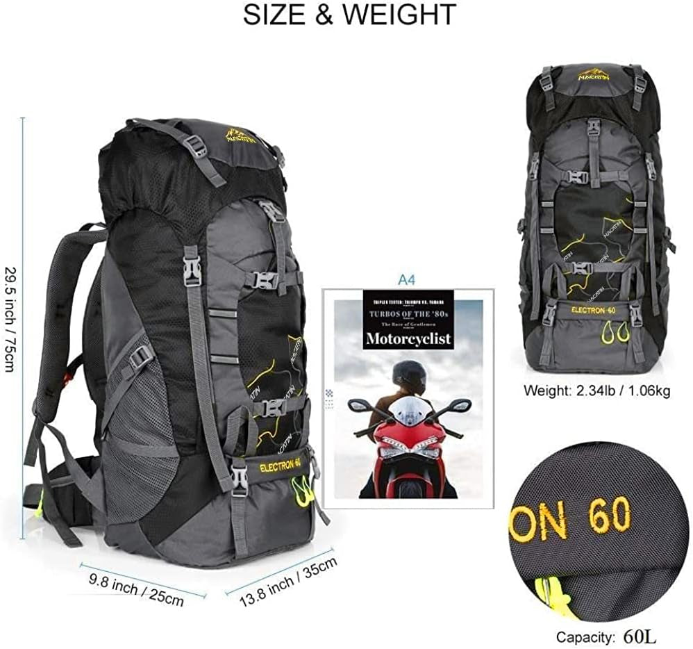 Hiking Backpack, 60L Lightweight Large Rucksack for Men Women, Tear and Water-Resistant for Climbing Fishing Travel