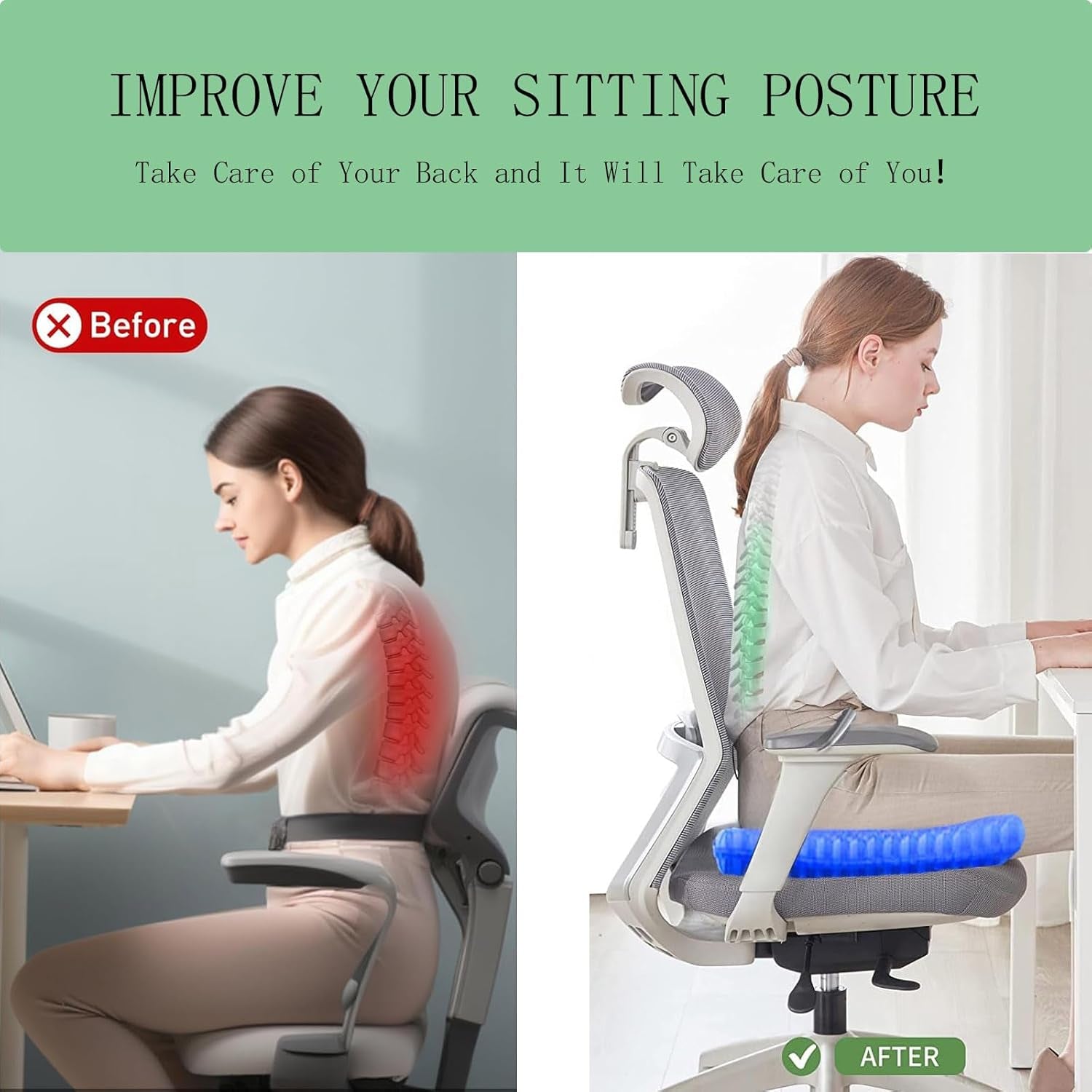 Soft Sitter Cushion, 2025 Cooling Seat Cushion Thick Big Breathable Honeycomb Design Non-Slip Pillow Back Support Cushion, Double Thick Gel Cushion for Car Office Home Wheelchair & Chair Pressure Reli