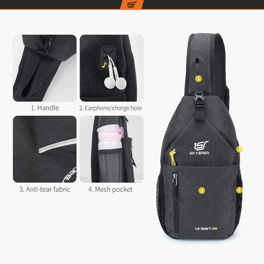 Sling Bag Crossbody Backpack - Chest Shoulder Cross Body Bag Travel Hiking Casual Daypack for Women Men(Black)