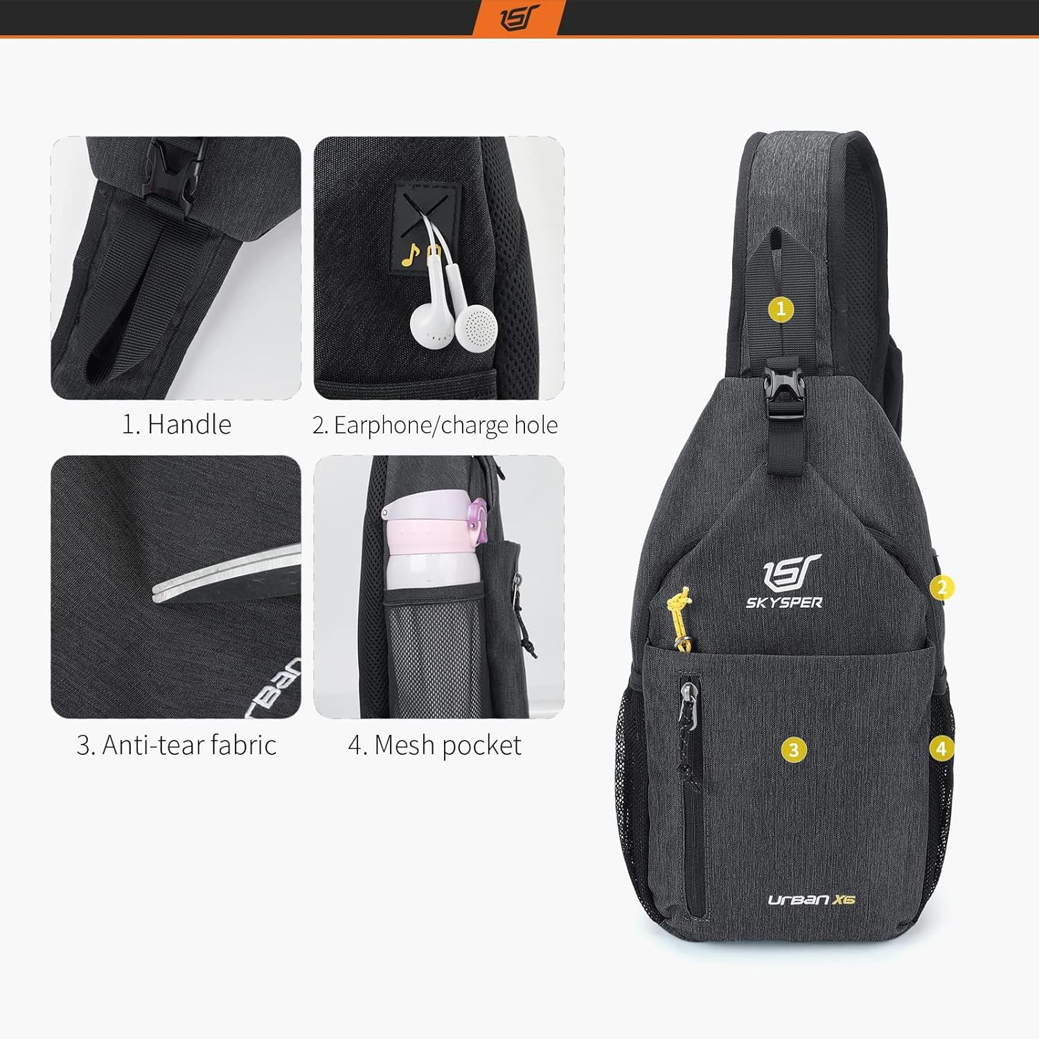 Sling Bag Crossbody Backpack - Chest Shoulder Cross Body Bag Travel Hiking Casual Daypack for Women Men(Black)