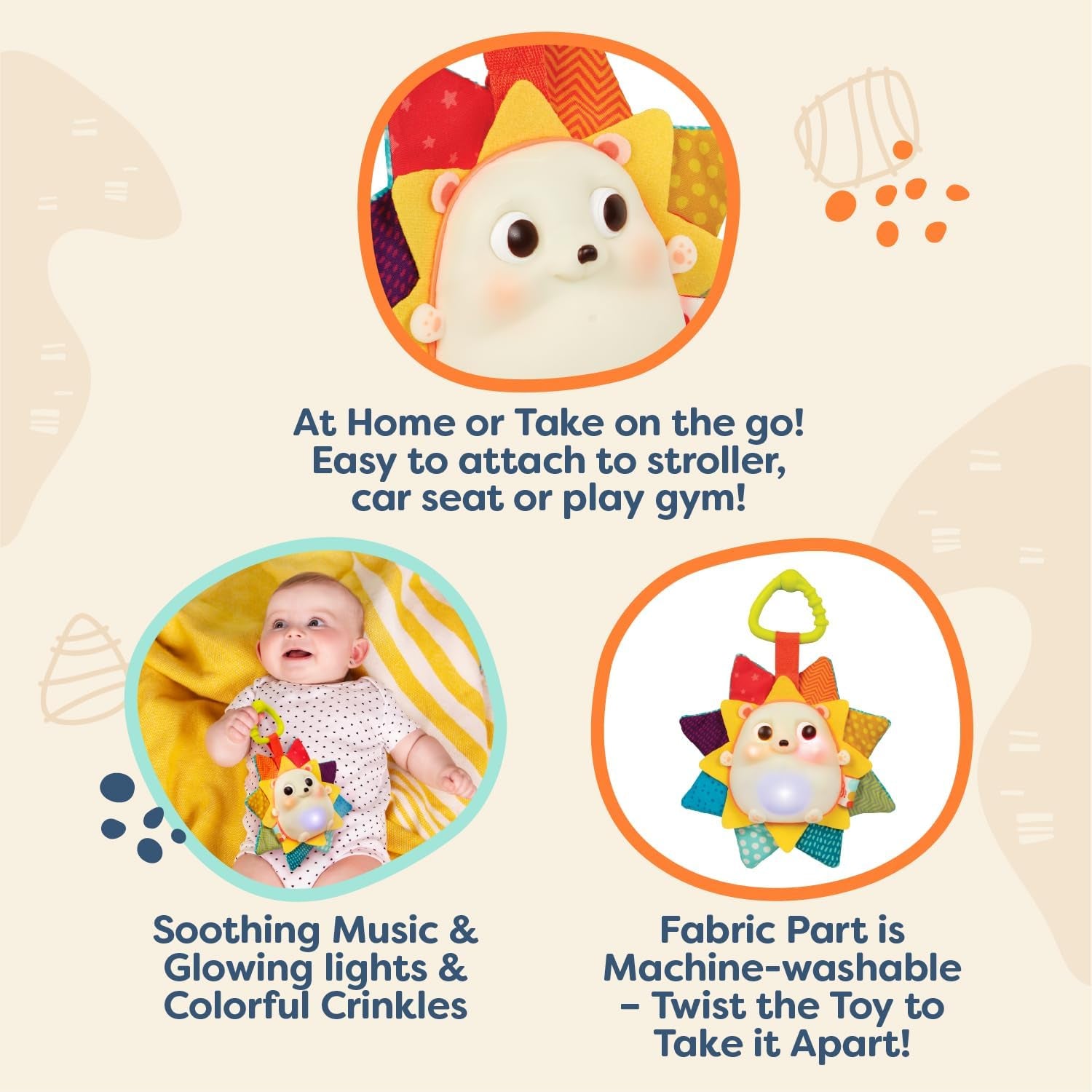 - B. Baby – Baby Musical Light-Up Hedgehog Toy with Lights & Sounds – Sensory Toy for Newborns, Babies – Music & Glowing Lights –Rainglow Buddy- 0 Months +