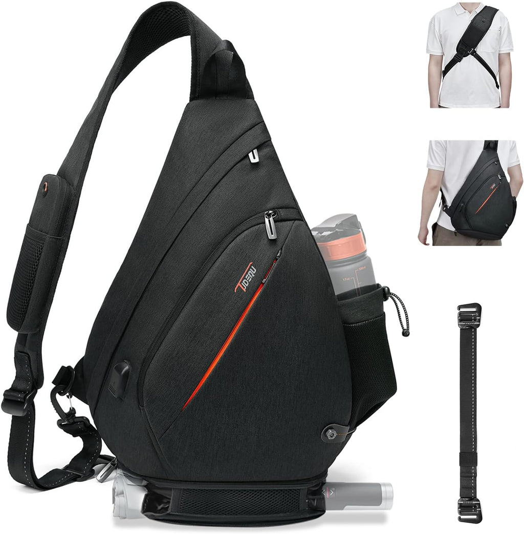 Sling Backpack, 8 Pockets Sling Bag Crossbody, 19L Large Sling Bag for Men Travel Crossbody Backpack Hiking Outdoor