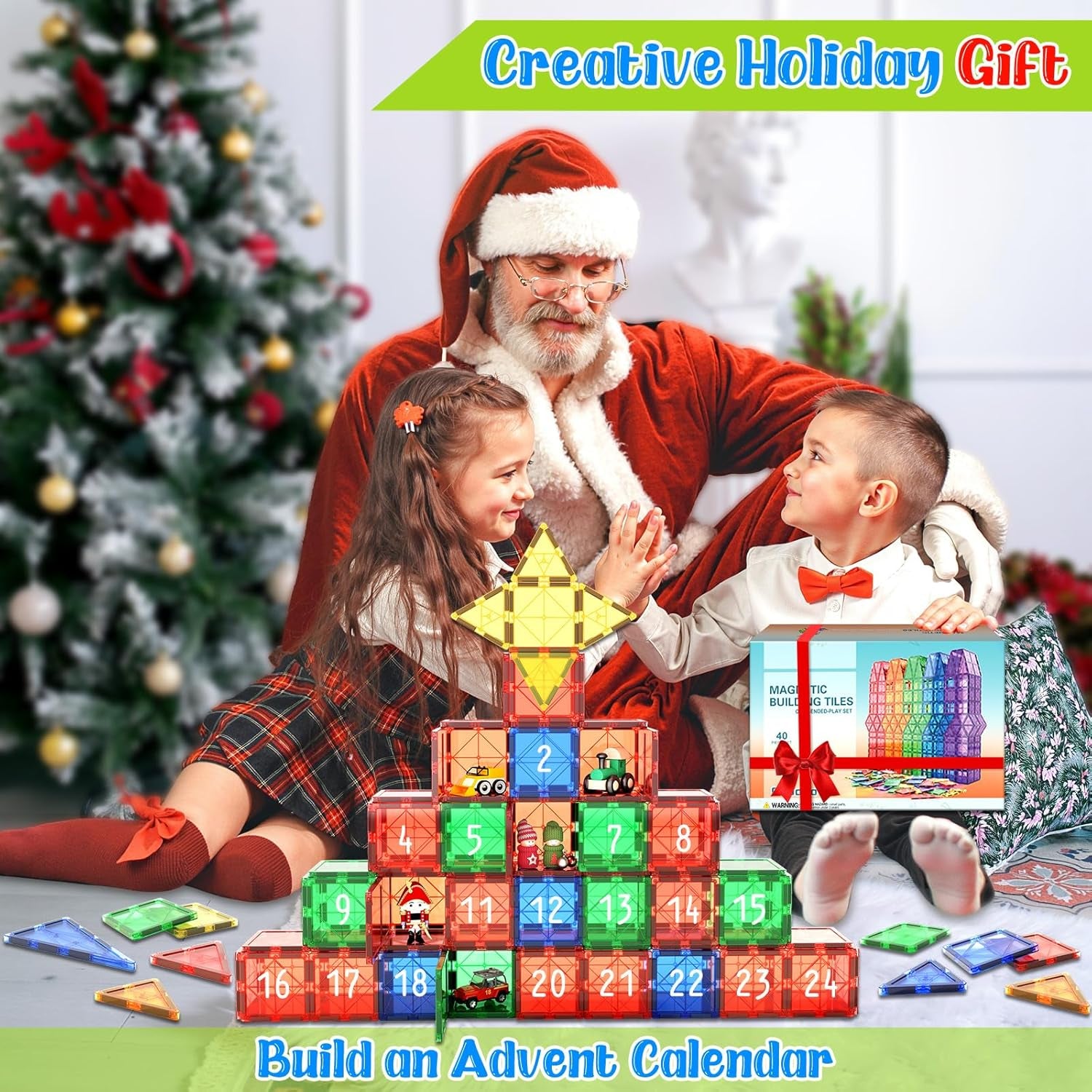 Magnetic Tiles Kids Toys STEM Magnet Toy for Toddler Magnetic Blocks Building Preschool Learning Sensory Montessori Toys for 3+ Year Old Boys and Girls, Safe Creativity Toddler Kids Toy 40PCS