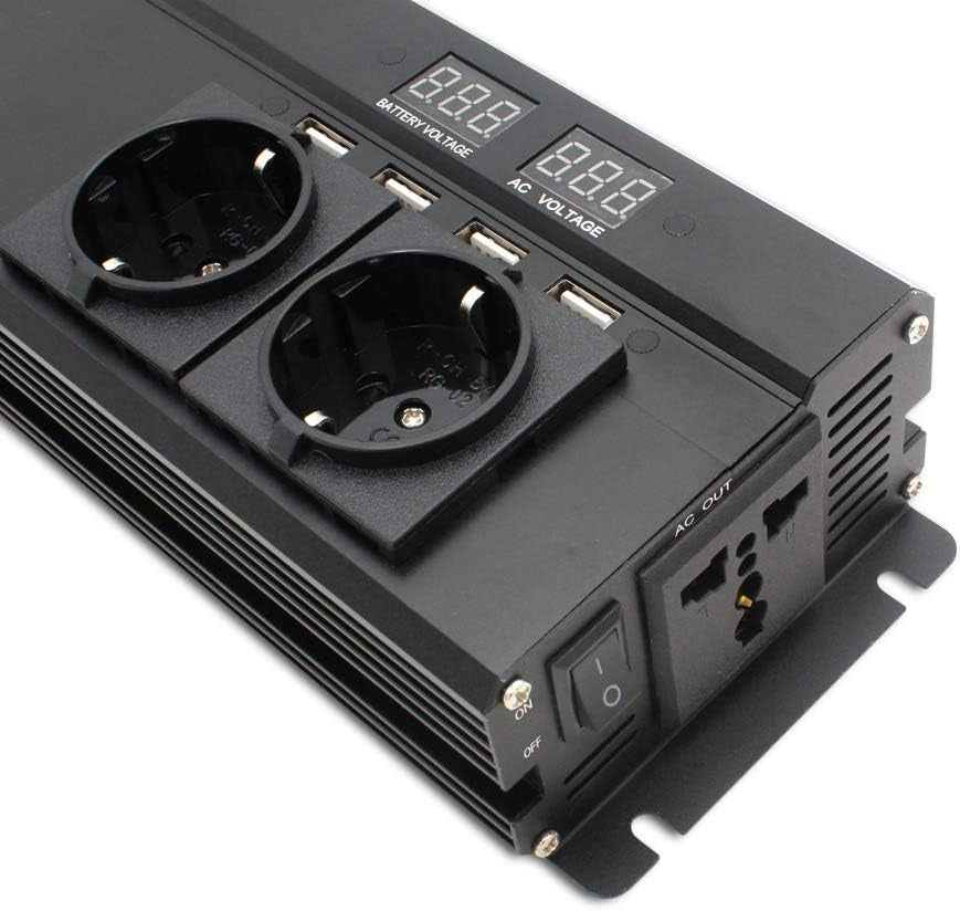 Cantonape Power Inverter 1000W/2000W Peak DC 12V to AC 230V 240V Converter with 4 USB Interfaces 2EU+1 Universal Socket