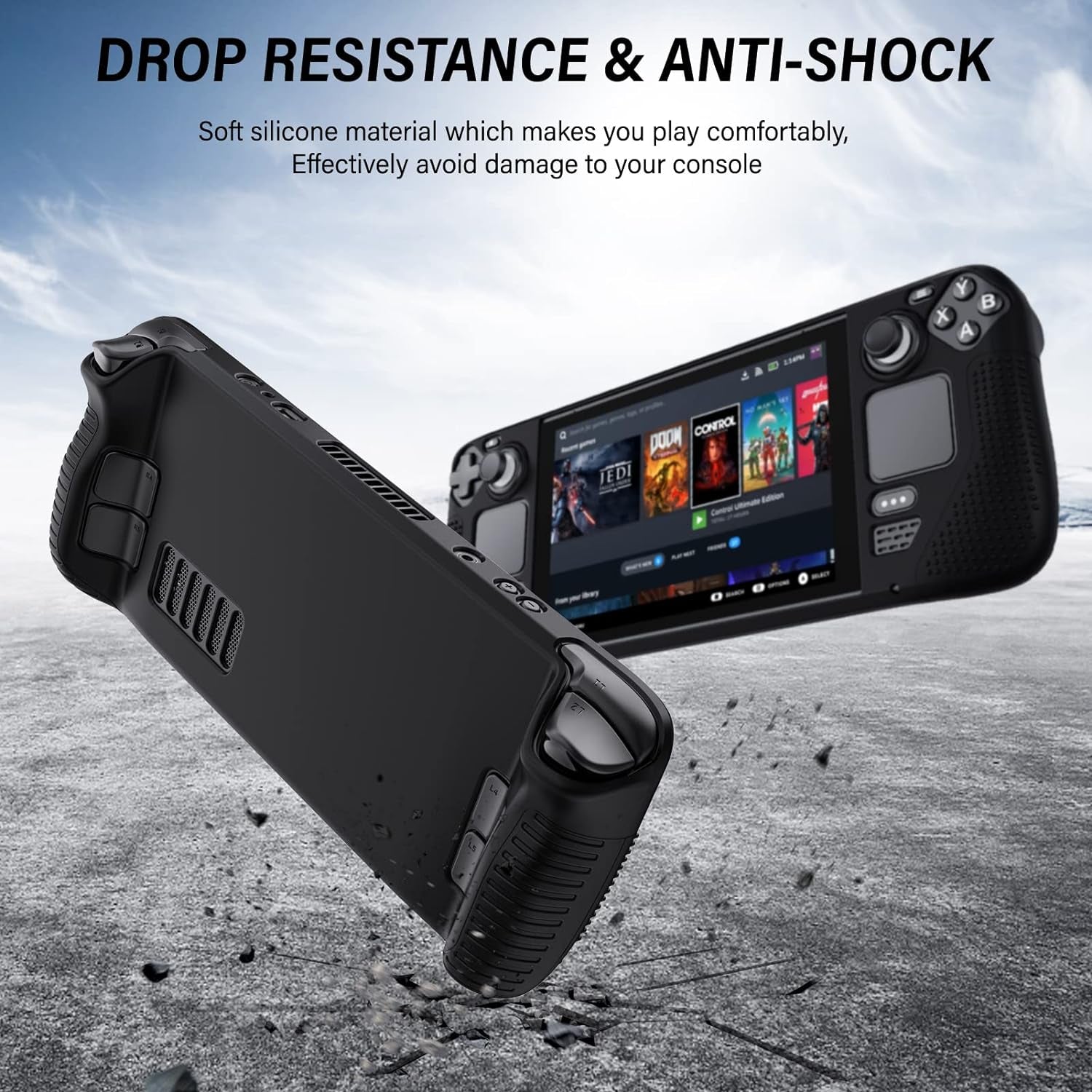 Silicone Case for Steam Deck OLED 2023/Steam Deck 2021, Shockproof, Non-Slip and Collision-Proof Grip Accessories Compatible with Valve Steam Deck Console, Black