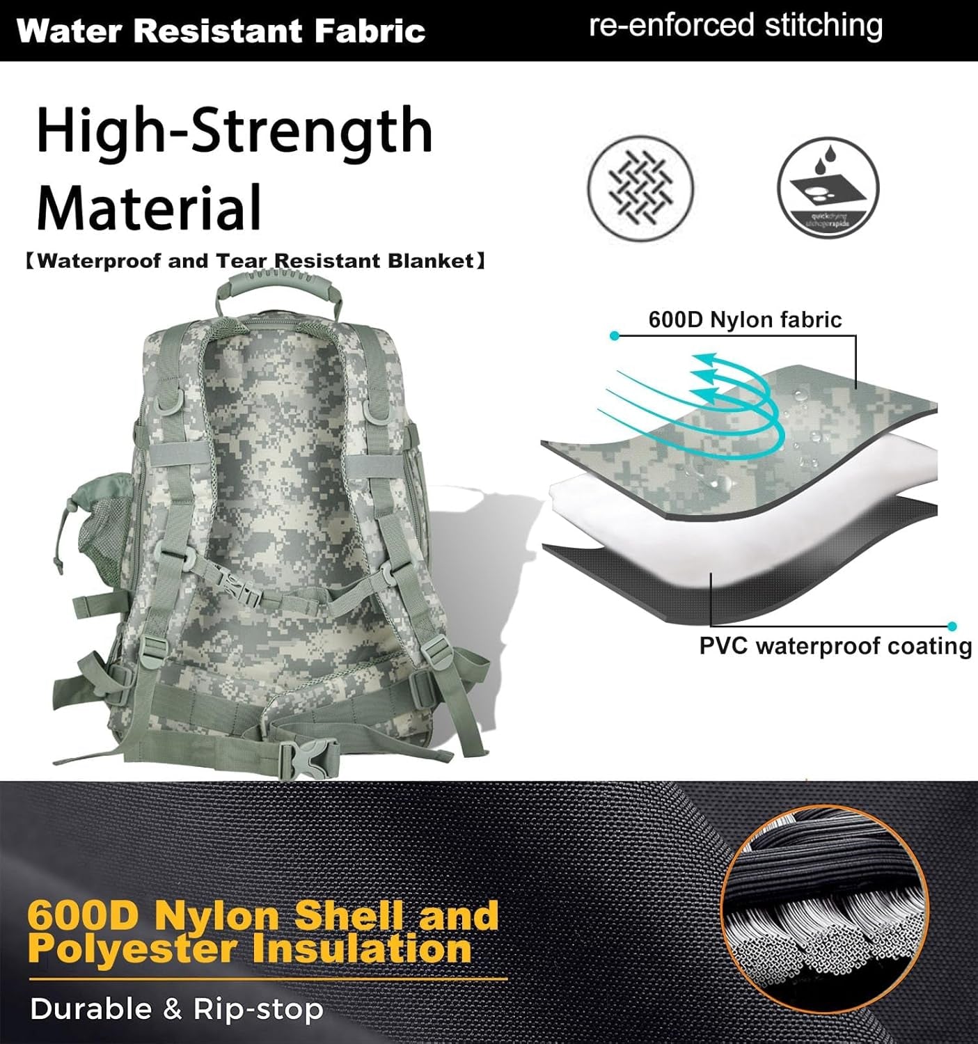 Tactical Backpack Military Hiking Daypack - Molle Backpack for Men 3 Day Assault Pack Bug Out Bag for Camping (AC Camo)