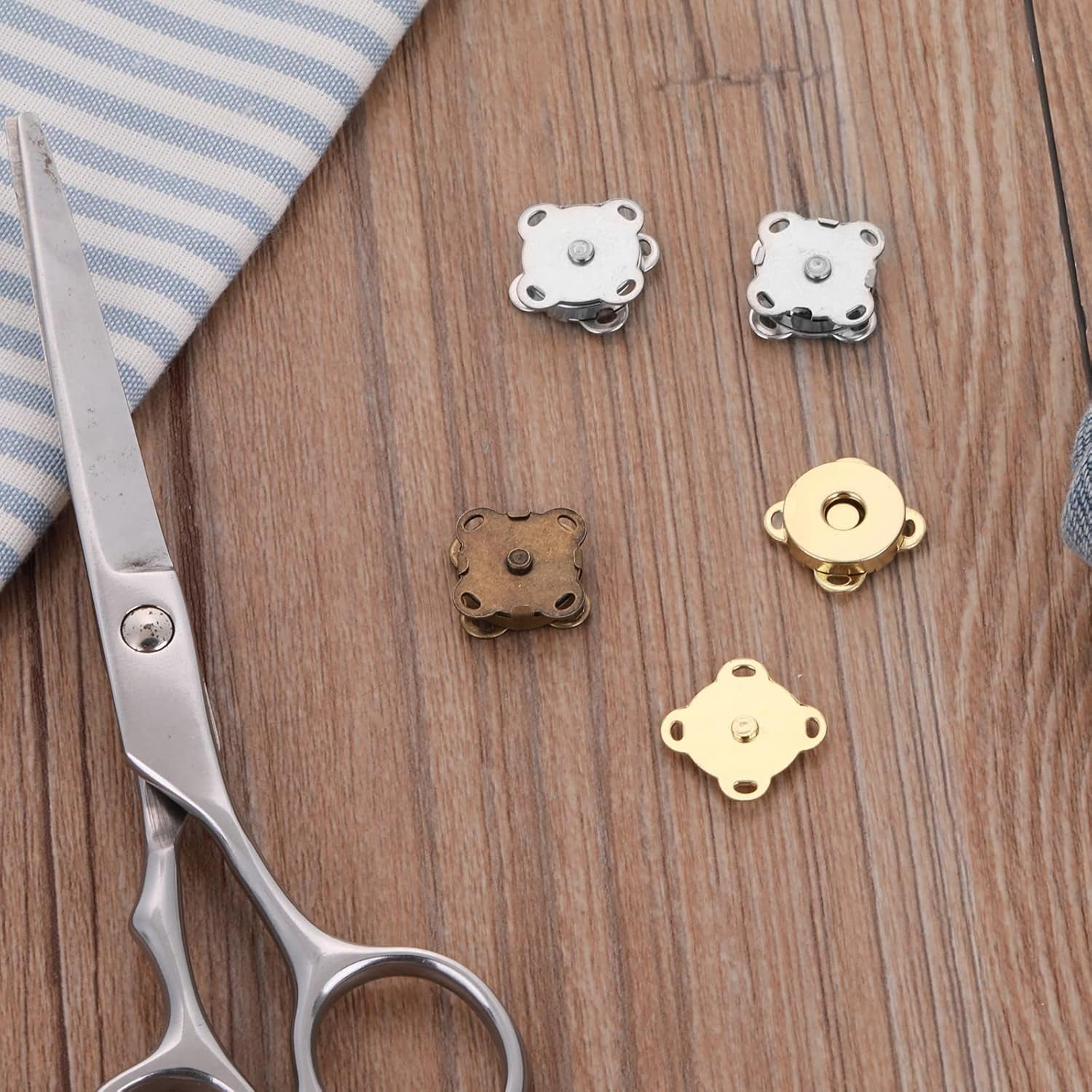 12 Pack Magnetic Buttons, Magnetic Bag Fasteners, Metal Snap Buttons, 15Mm Snap Fasteners Magnetic Clasps for Bags Purses Handbag Wallet Sewing DIY Craft, (Gold Silver Bronze)