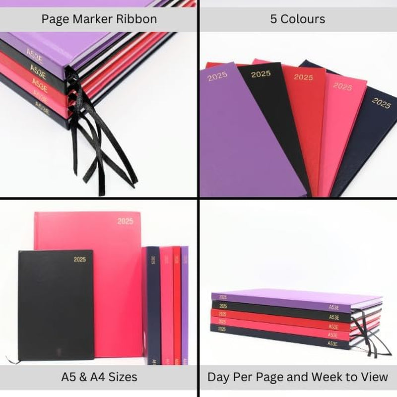 Diary 2025 A4 Day per Page, Red Year Planner Organiser Diary 2025 Day per Page, 2025 Planner, Home, School & Office, Hard Back 2025 Diaries, A5 & A4 2025 Diary in Day per Page & Week to View