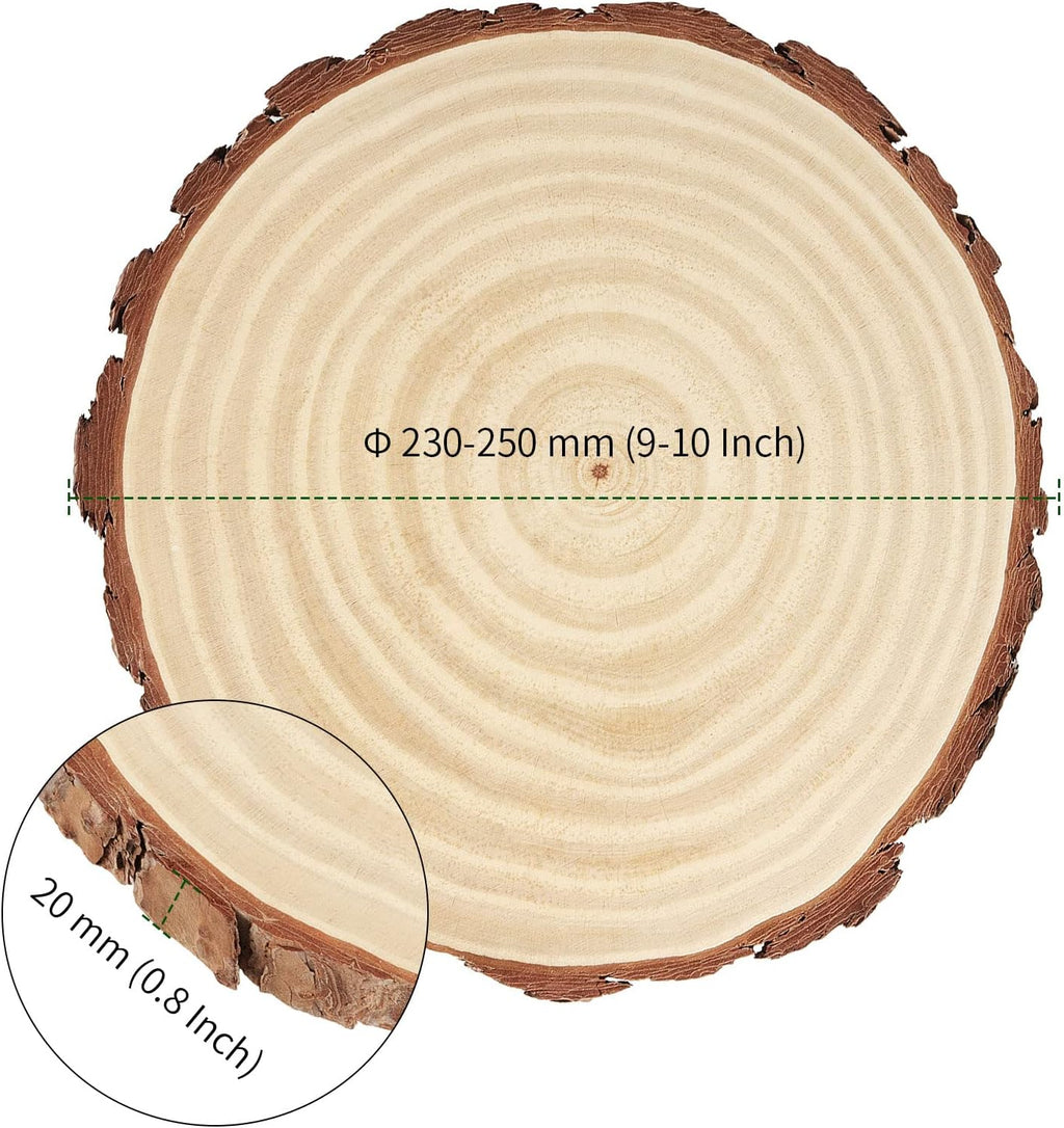 6 Piece Natural Wood Slices, 23-25 Cm Unfinished Wooden Circles with Bark round Blank Wooden Slices Wood Discs for DIY Crafts, Christmas Ornaments and Wedding Decorations