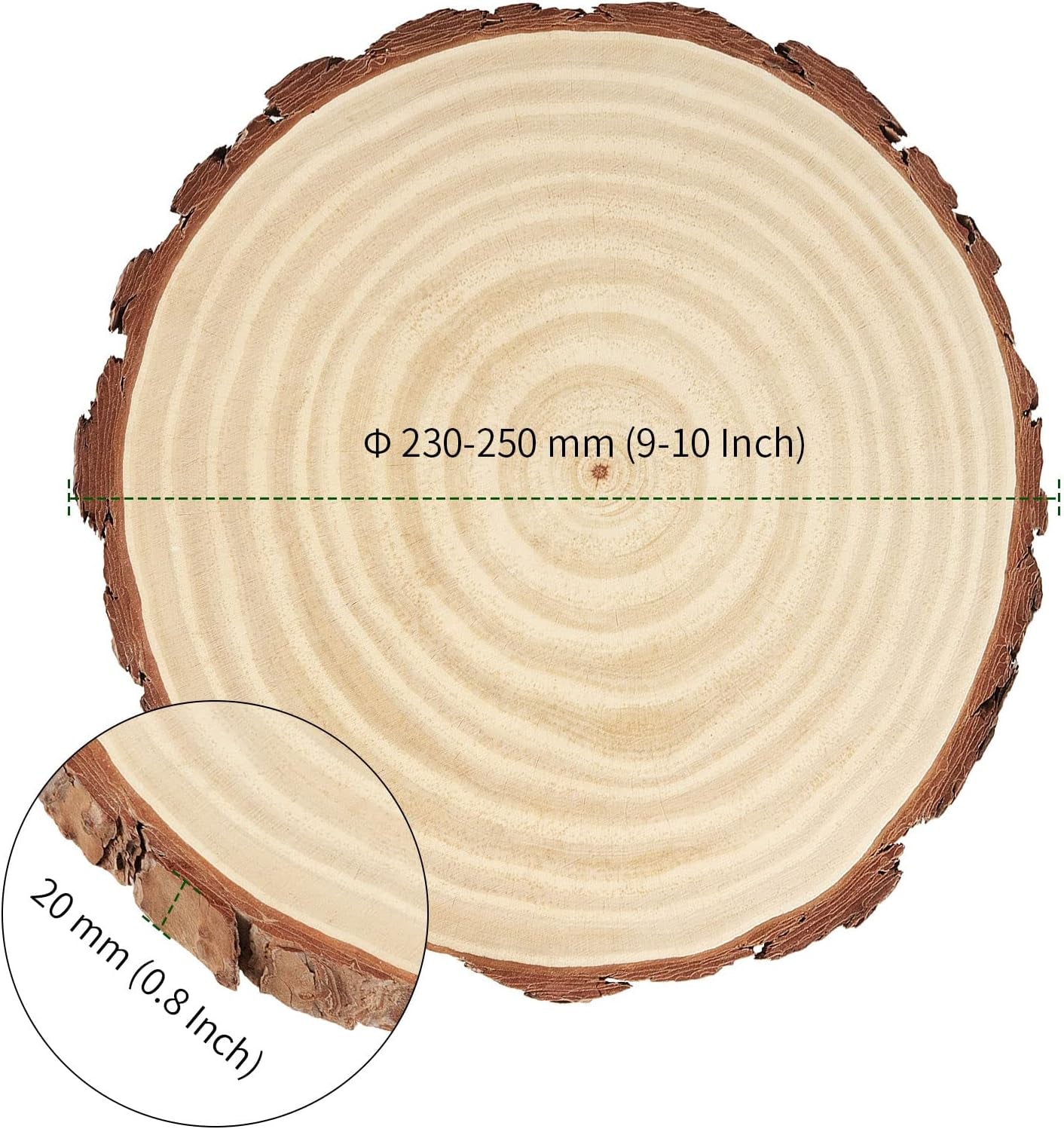 6 Piece Natural Wood Slices, 23-25 Cm Unfinished Wooden Circles with Bark round Blank Wooden Slices Wood Discs for DIY Crafts, Christmas Ornaments and Wedding Decorations