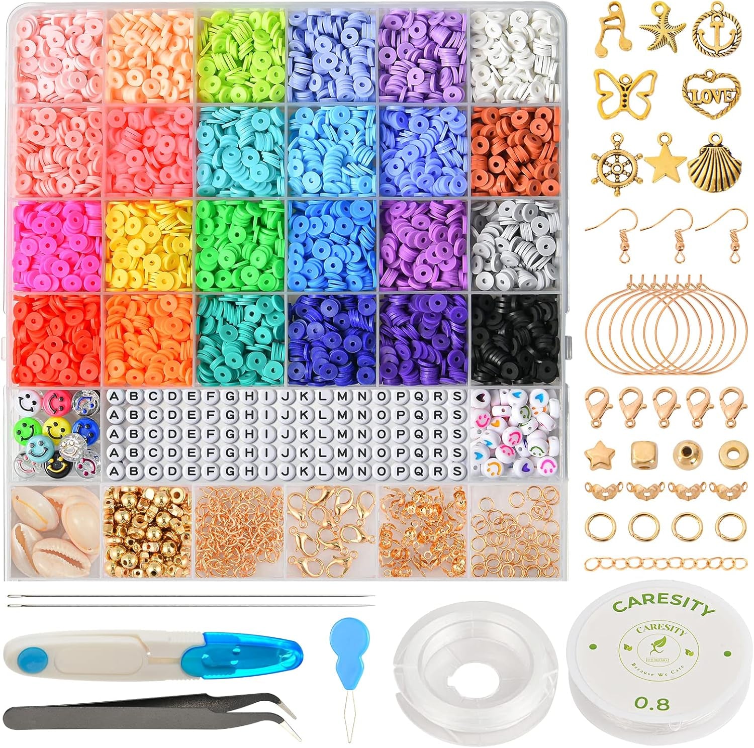 7000+ Pcs Clay Beads - Bracelet Making Kit Flat round Beads for Jewelry Bracelets Necklace Making Kit for Kids Teen Fun DIY Craft Kit Birthday Gift