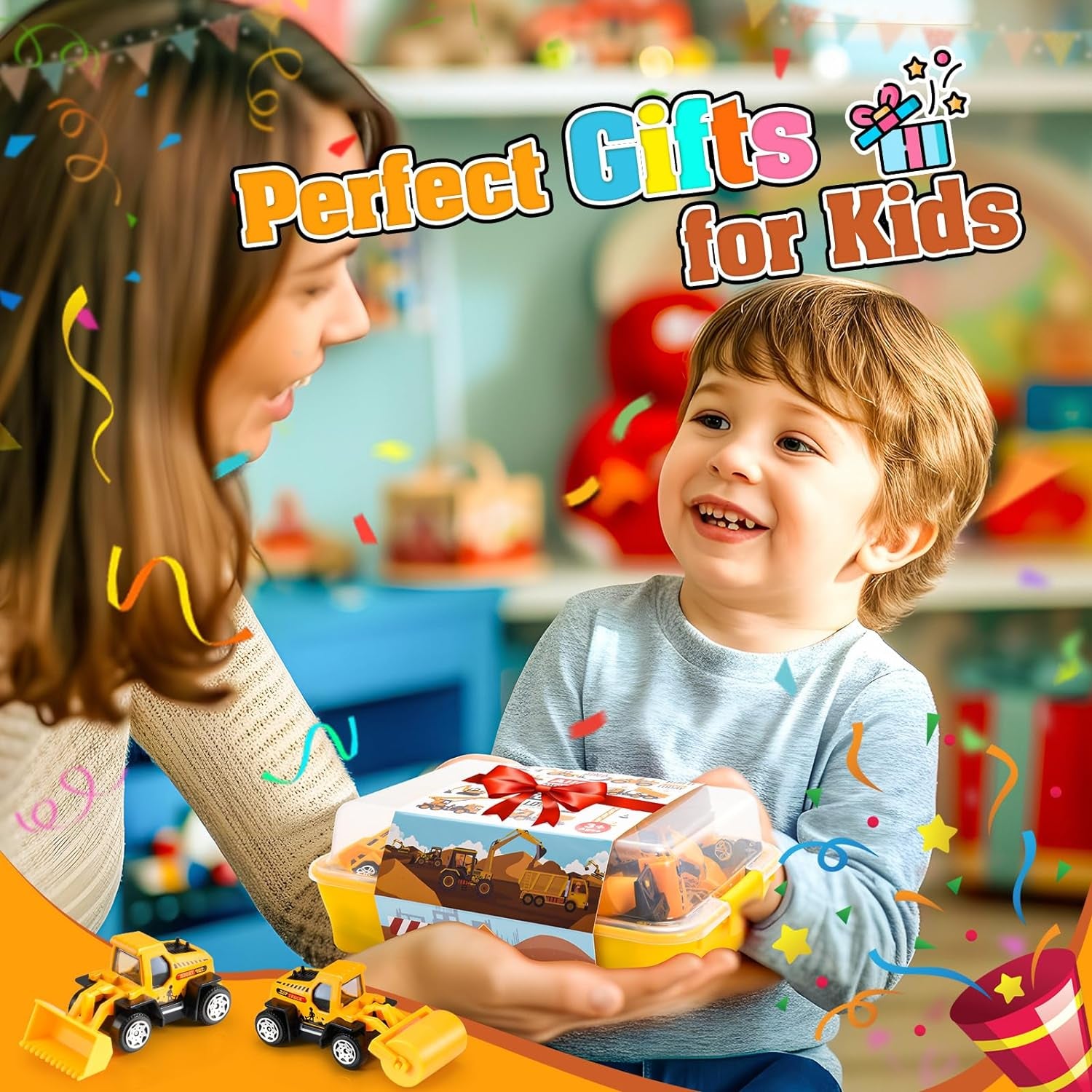 Easter Basket Stuffers for 3-8 Year Old Boys Girls, Alloy Cars Construction Toys, Engineering Vehicle Toy Sets for Ages 3-8