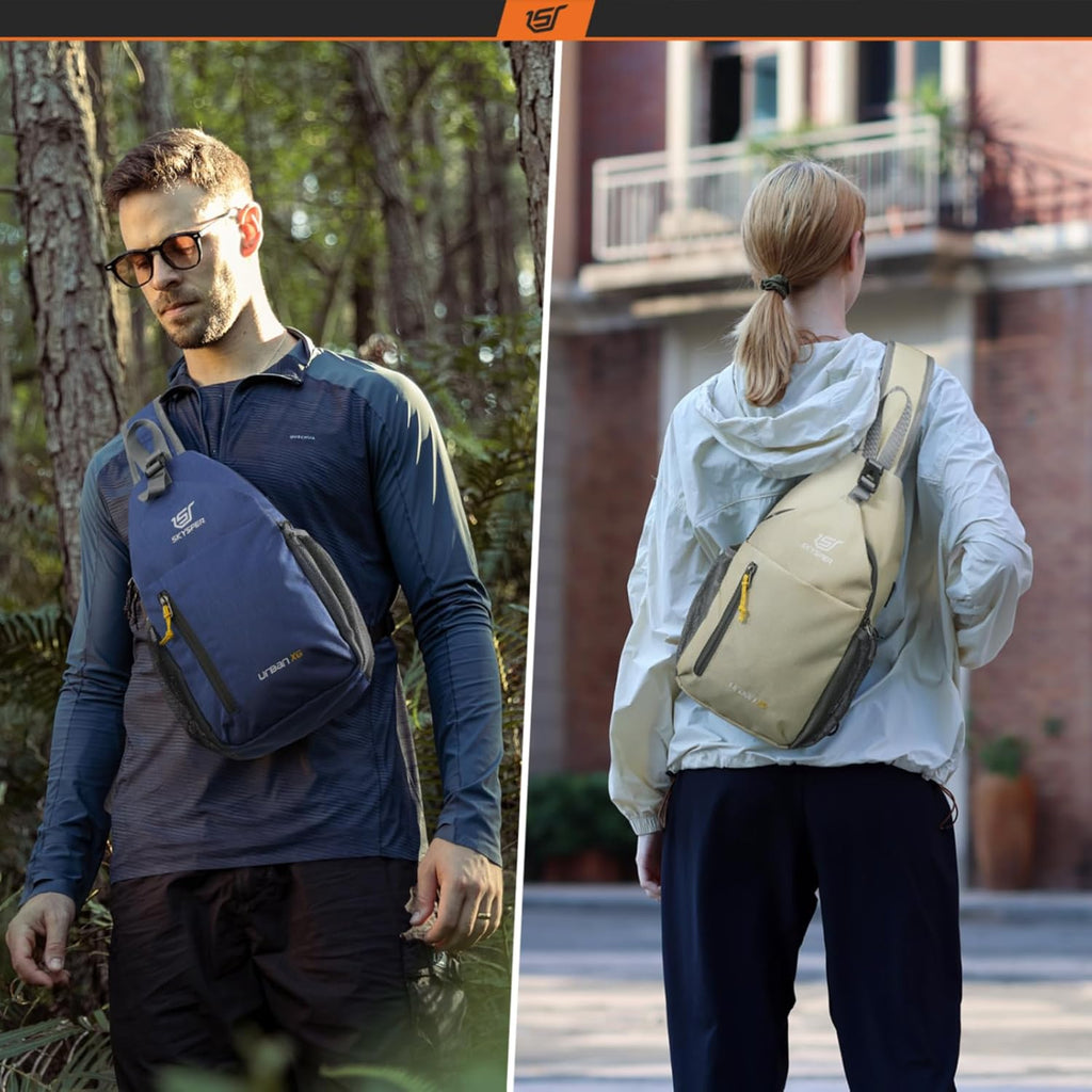 Sling Bag Crossbody Backpack - Chest Shoulder Cross Body Bag Travel Hiking Casual Daypack for Women Men(Beige)