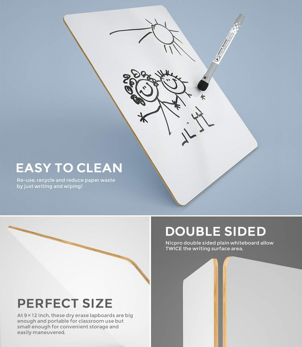 Dry Erase Mini Whiteboard A4, 22 X 30 Cm Double Sided Lapboard with 3 Water-Based Pens Learning Small White Board Portable Drawing Writing for Student and Classroom Use